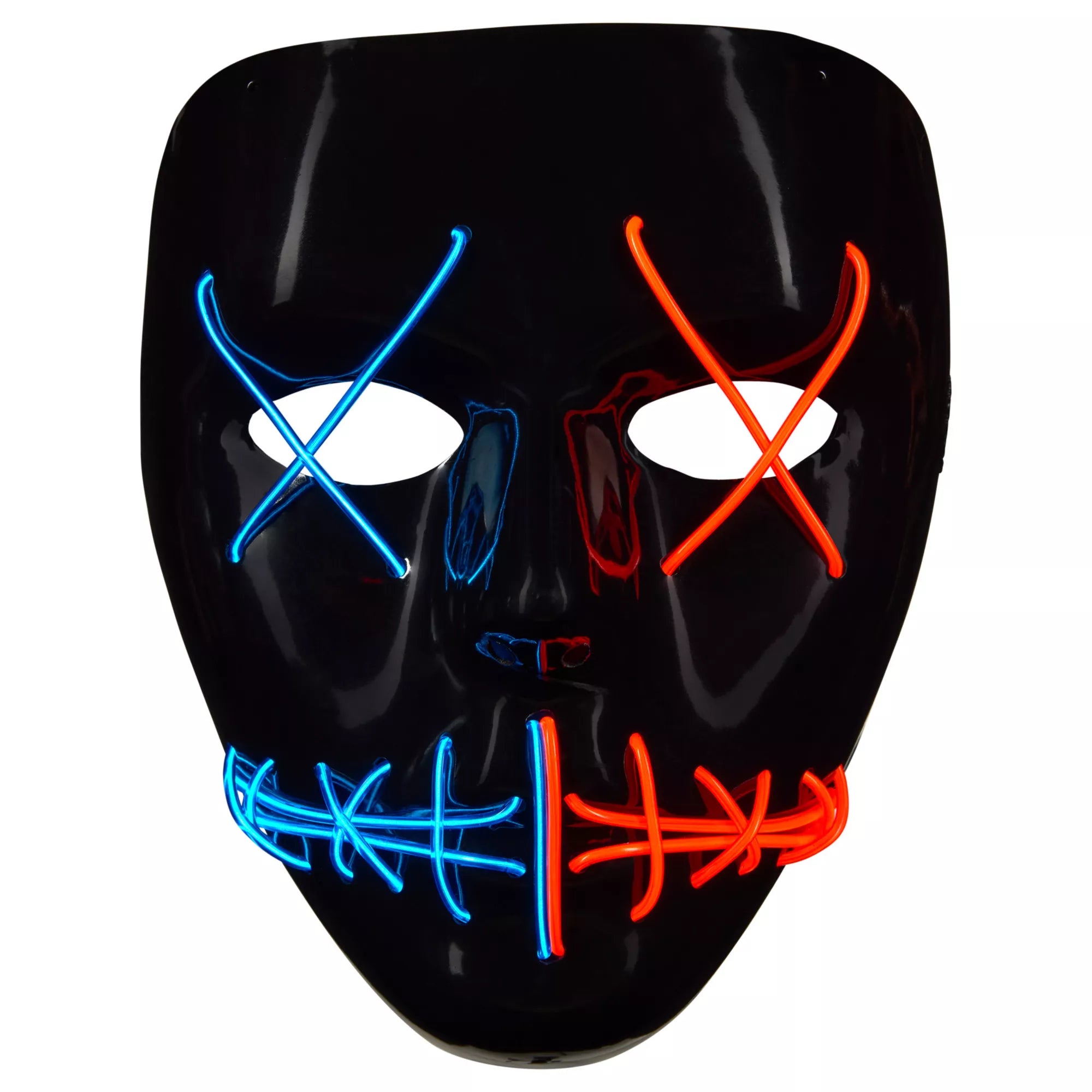 Light-Up El Wire Blue and Red Stitched Half Mask