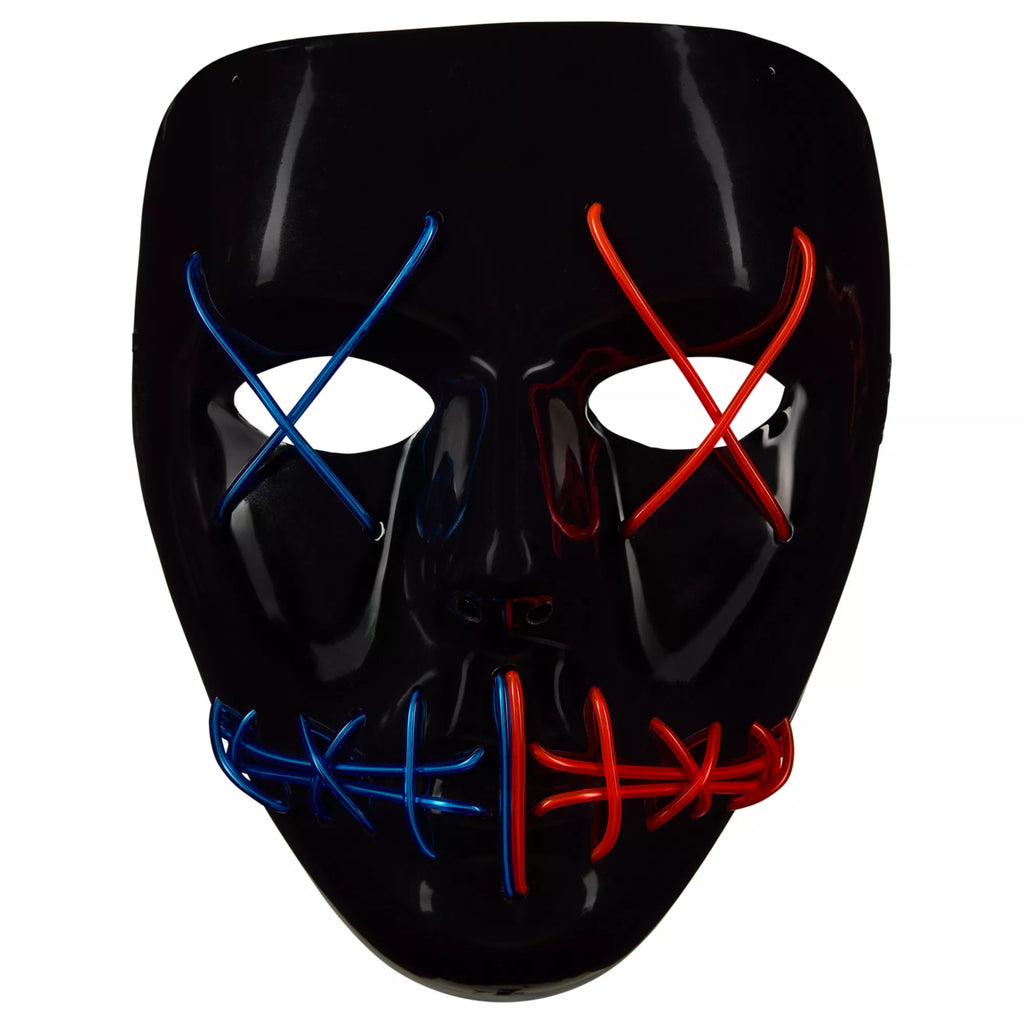 Light-Up El Wire Blue and Red Stitched Half Mask