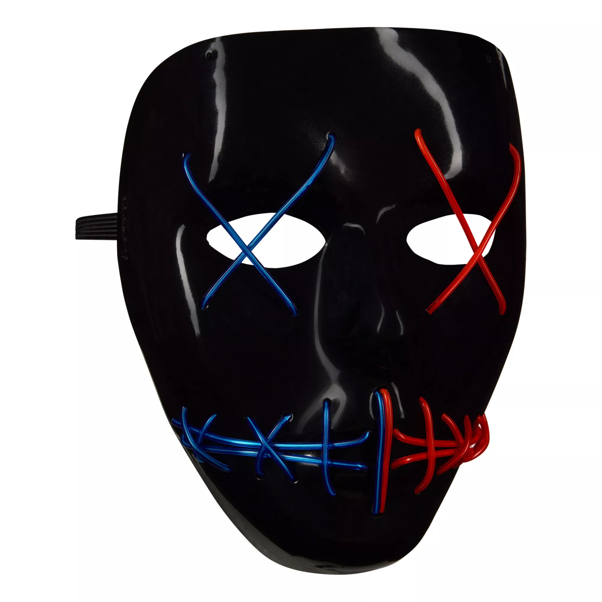 Light-Up El Wire Blue and Red Stitched Half Mask