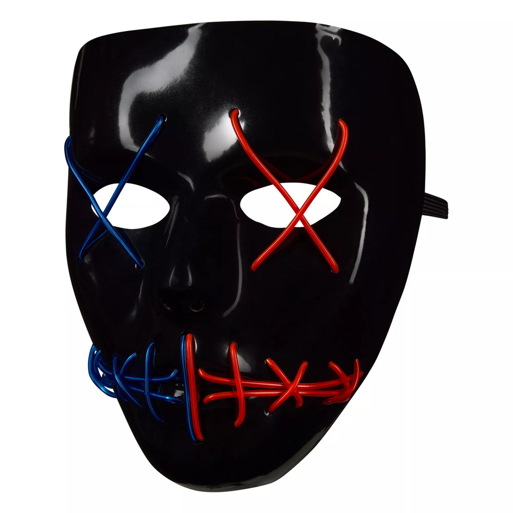 Light-Up El Wire Blue and Red Stitched Half Mask