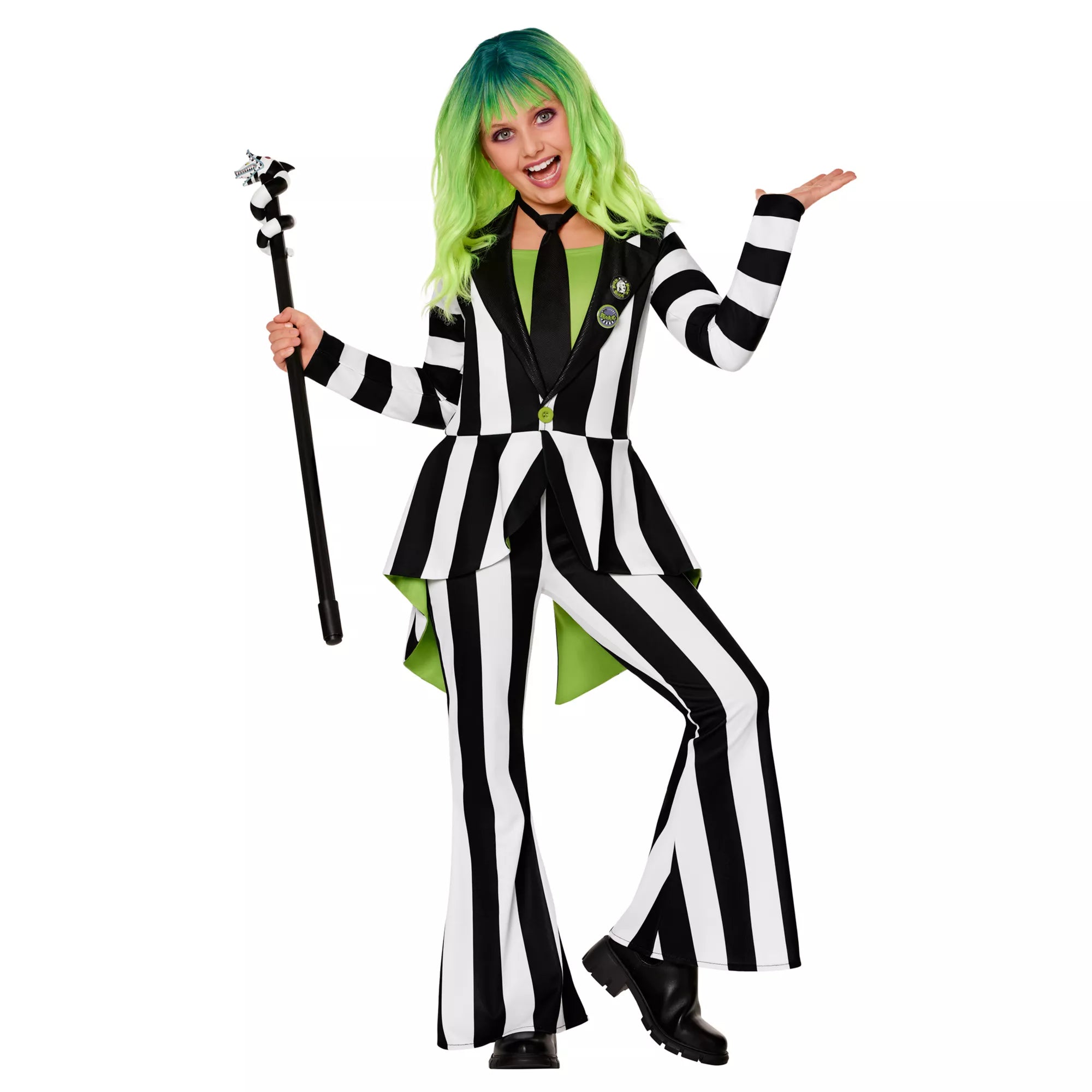 Kids Beetlejuice Striped Jumpsuit Costume