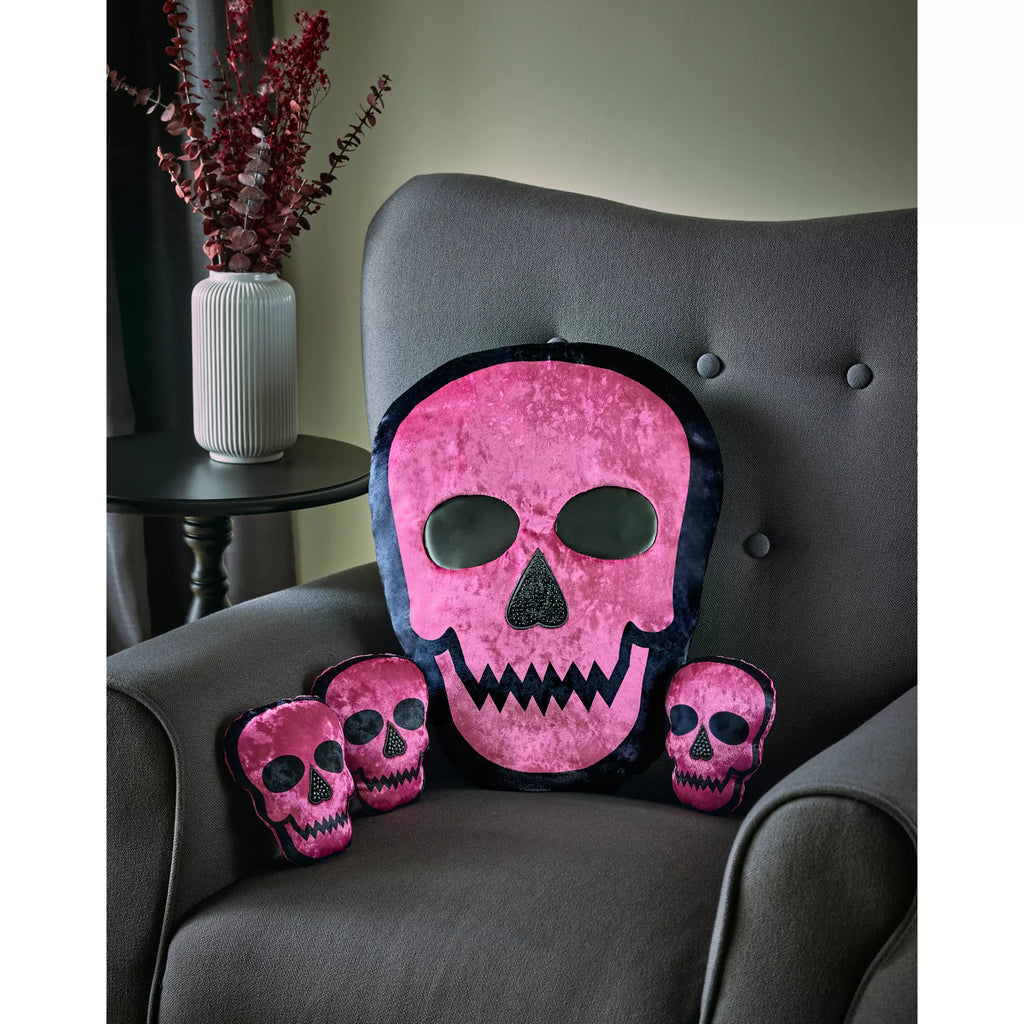 Pink Skull Zip-Up Pillows Set - 4 Pack
