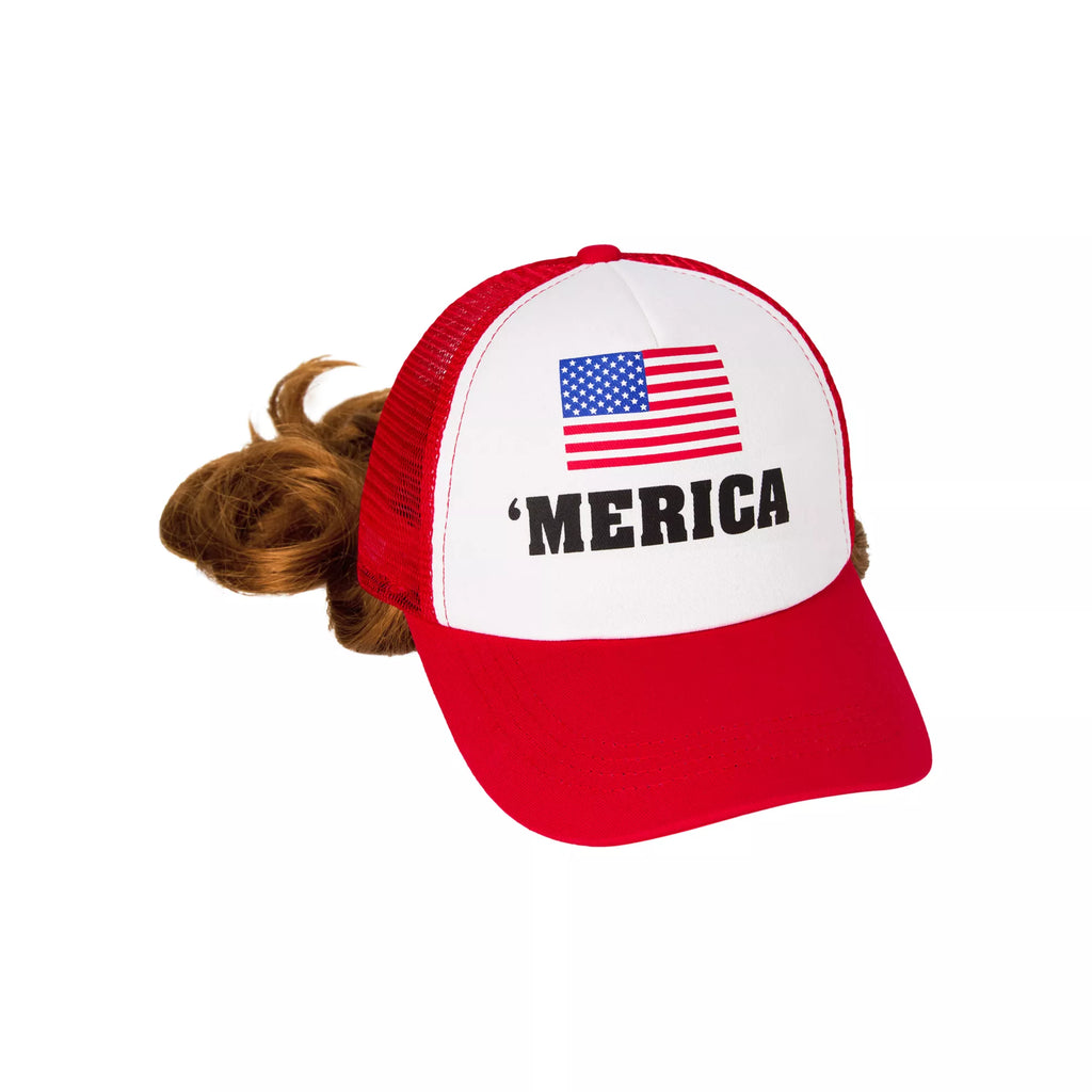 'Merica Trucker Hat with Attached Wig