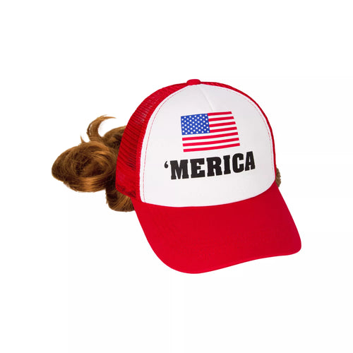 'Merica Trucker Hat with Attached Wig