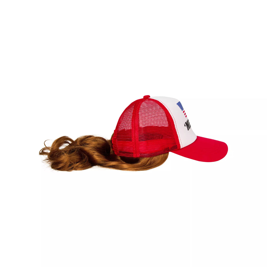 'Merica Trucker Hat with Attached Wig