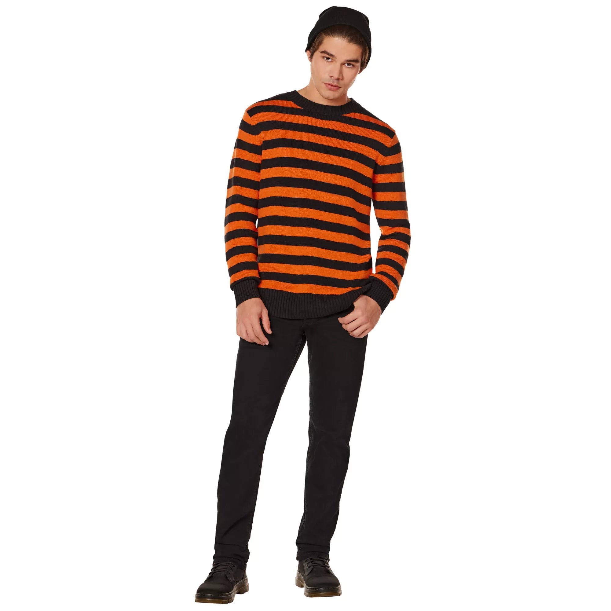 Adult Orange and Black Striped Sweater