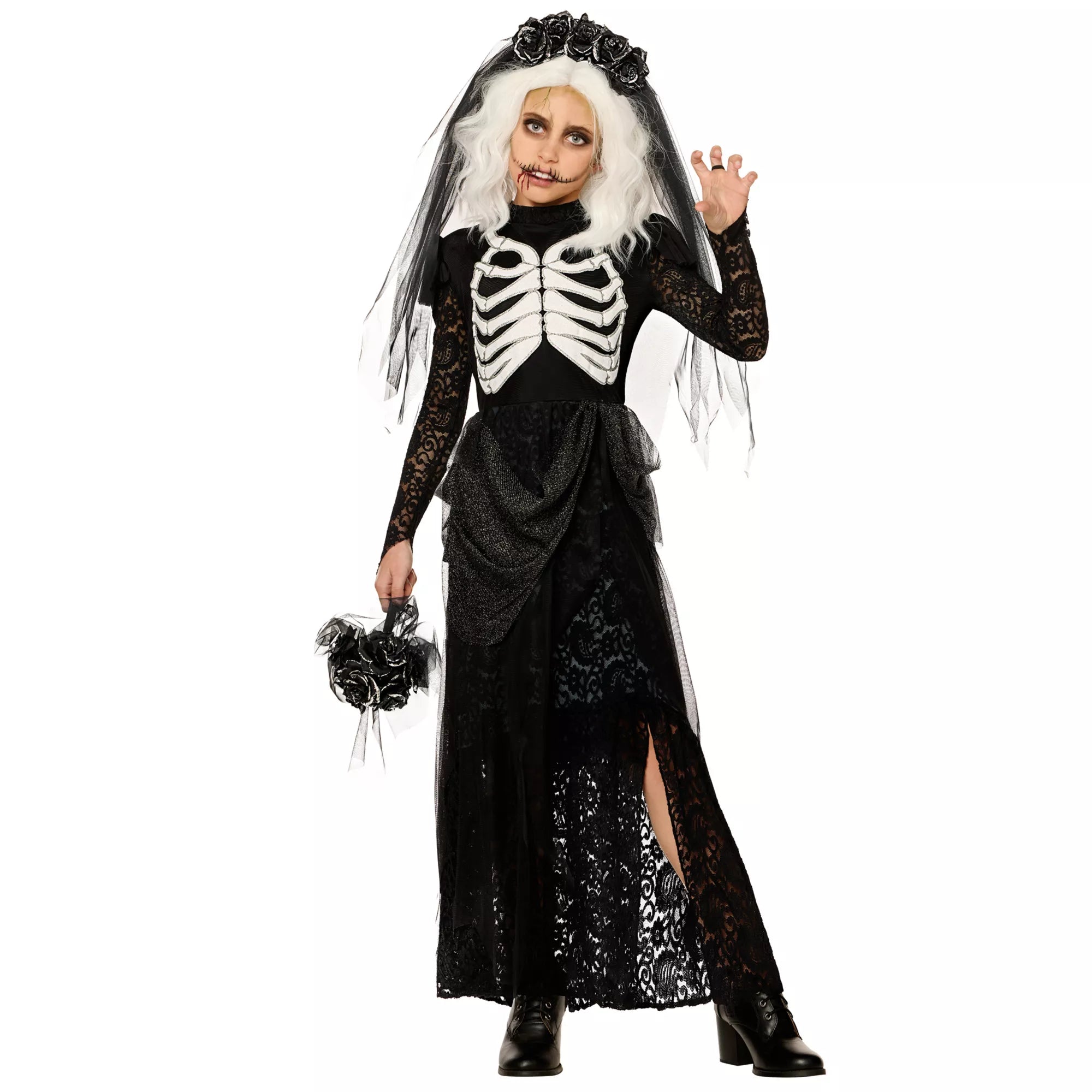 Kids Zombie Skeleton Bride Costume