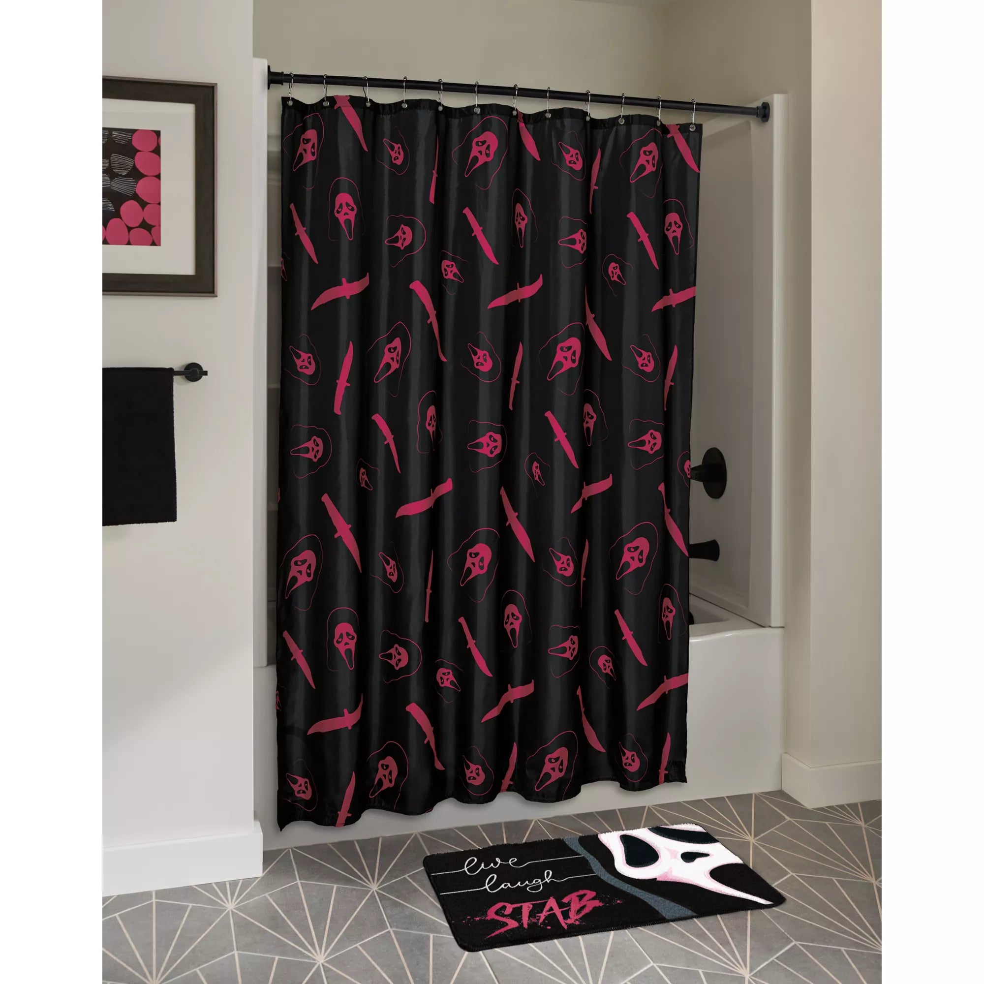 Ghost Face Pink Knife and Mask Shower Curtain