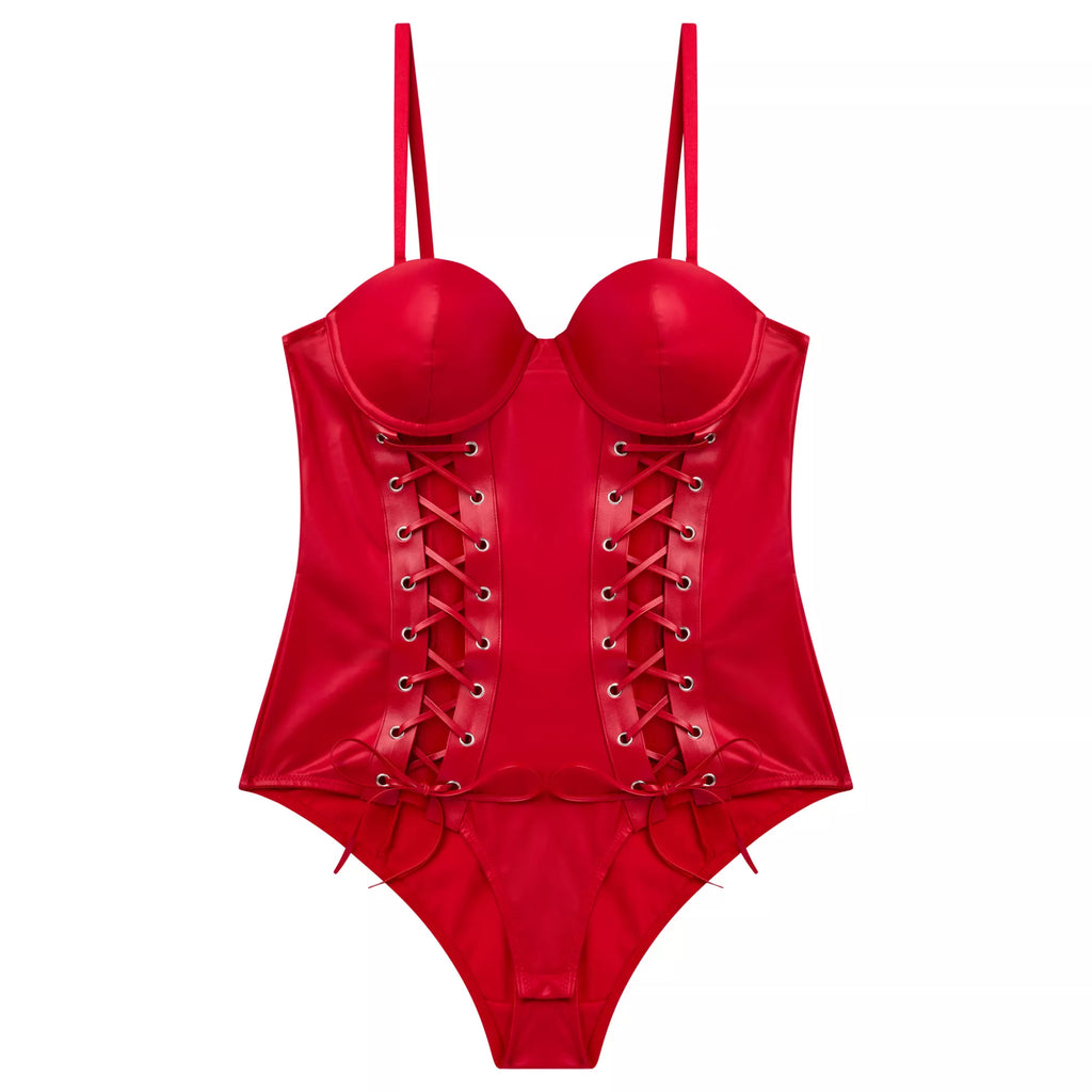 Red Lace Up Bodysuit
