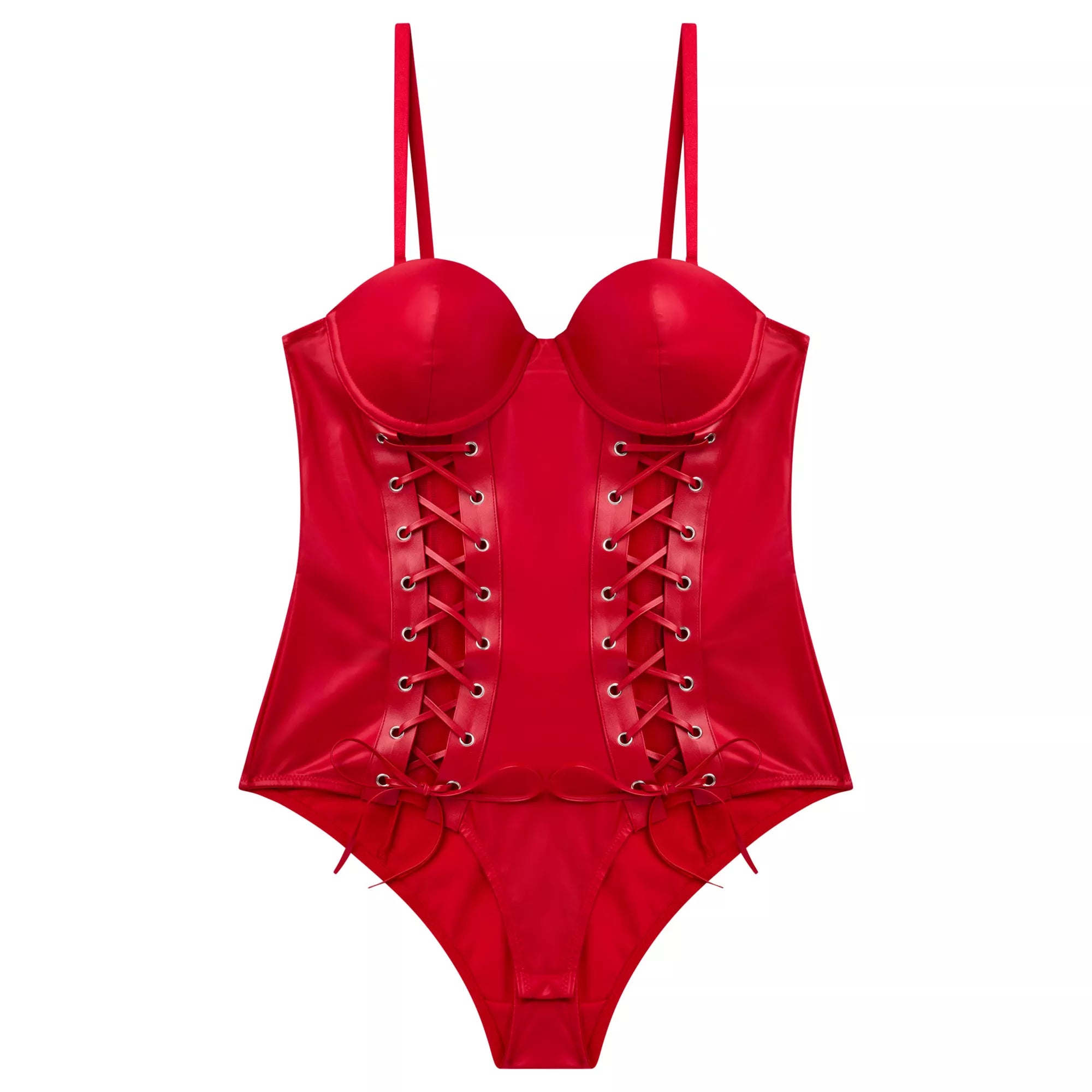 Red Lace Up Bodysuit