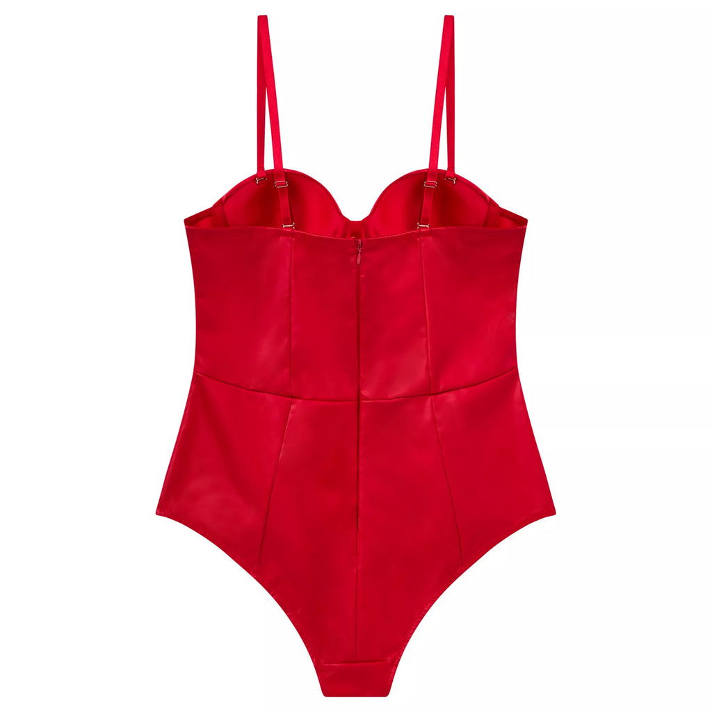 Red Lace Up Bodysuit