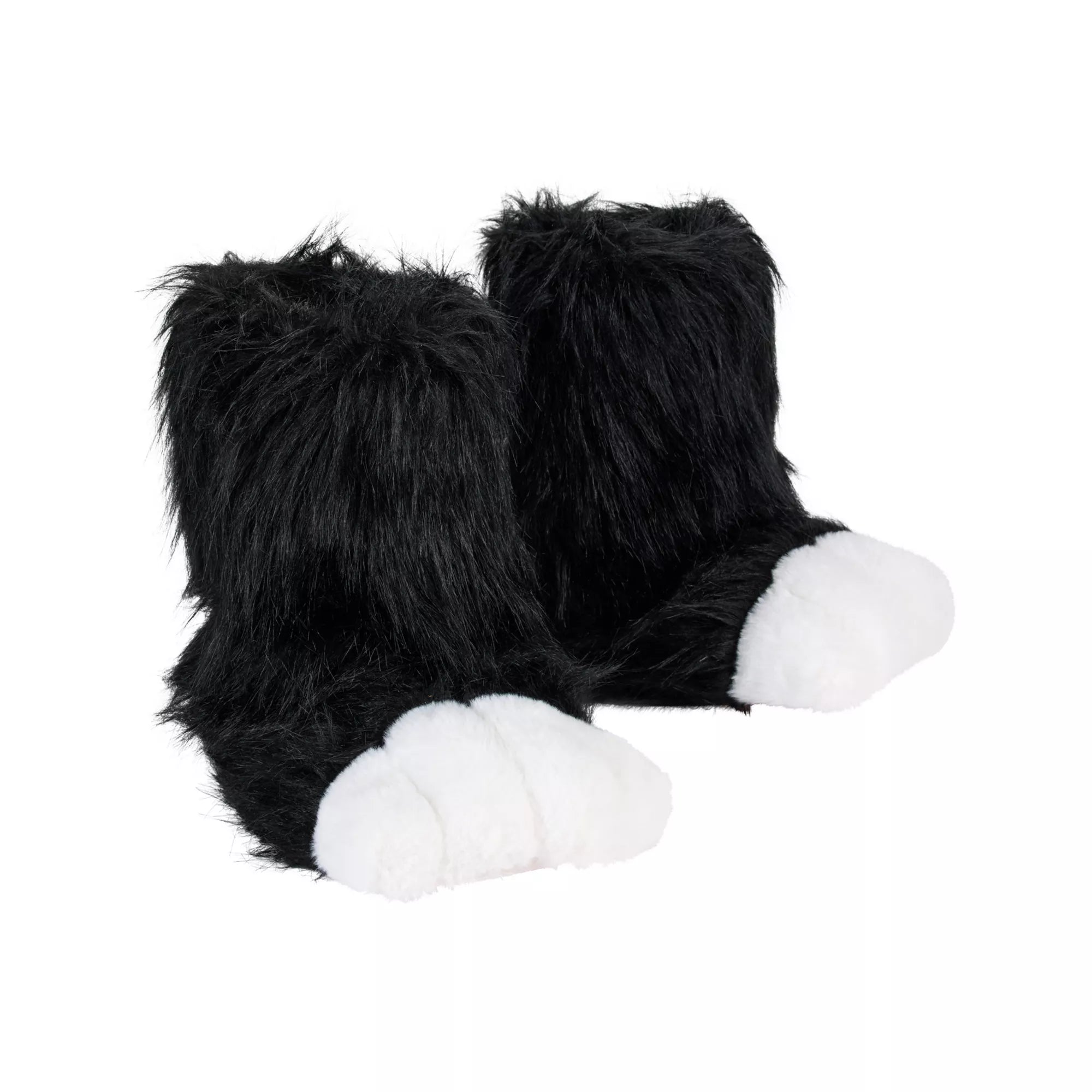 Black Furry Paw Slippers