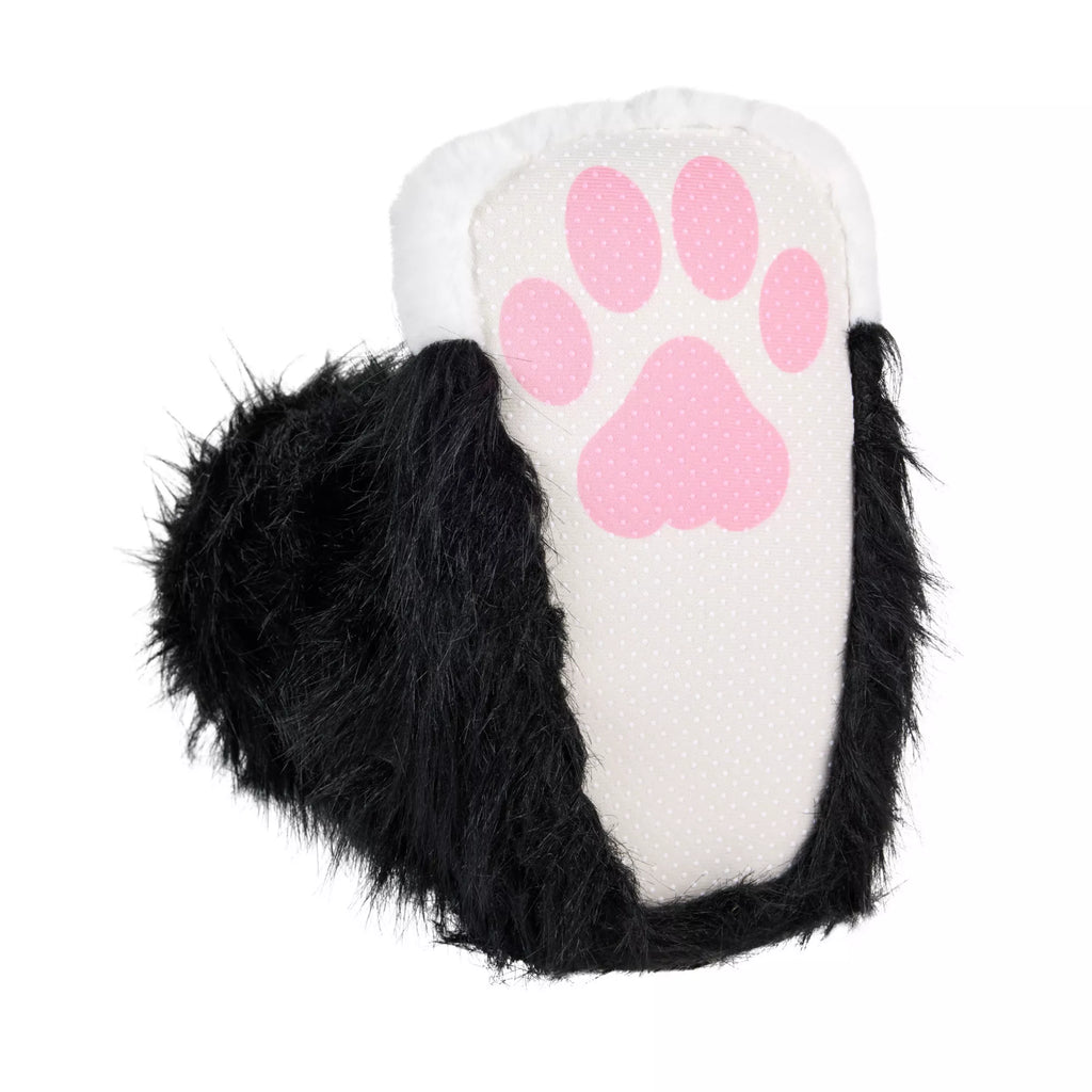 Black Furry Paw Slippers
