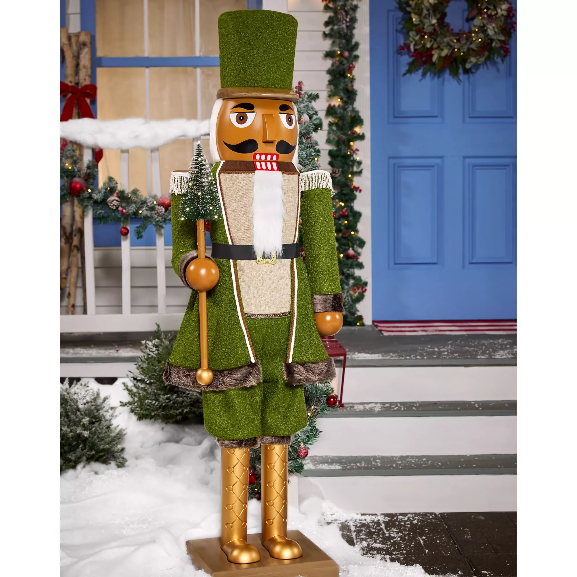 5 Ft 3 In Collapsible Animated Green Bouclé Nutcracker