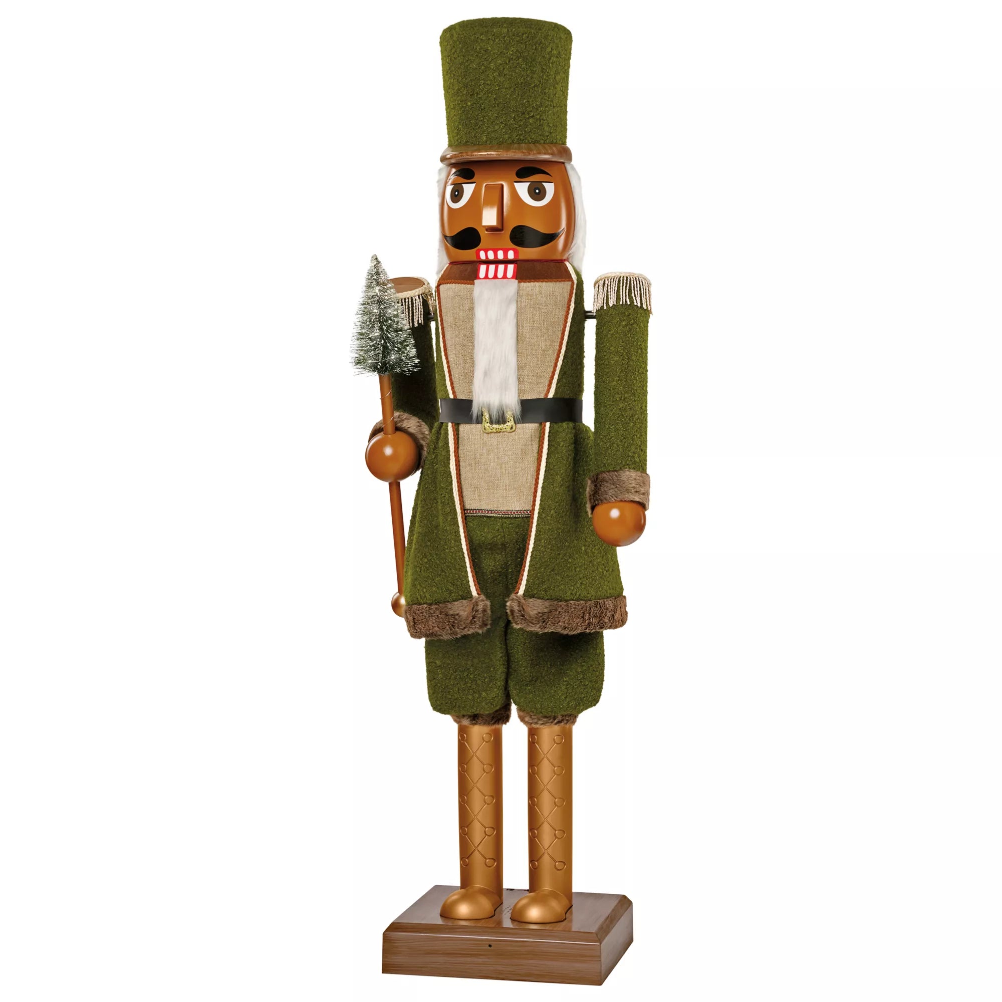 5 Ft 3 In Collapsible Animated Green Bouclé Nutcracker