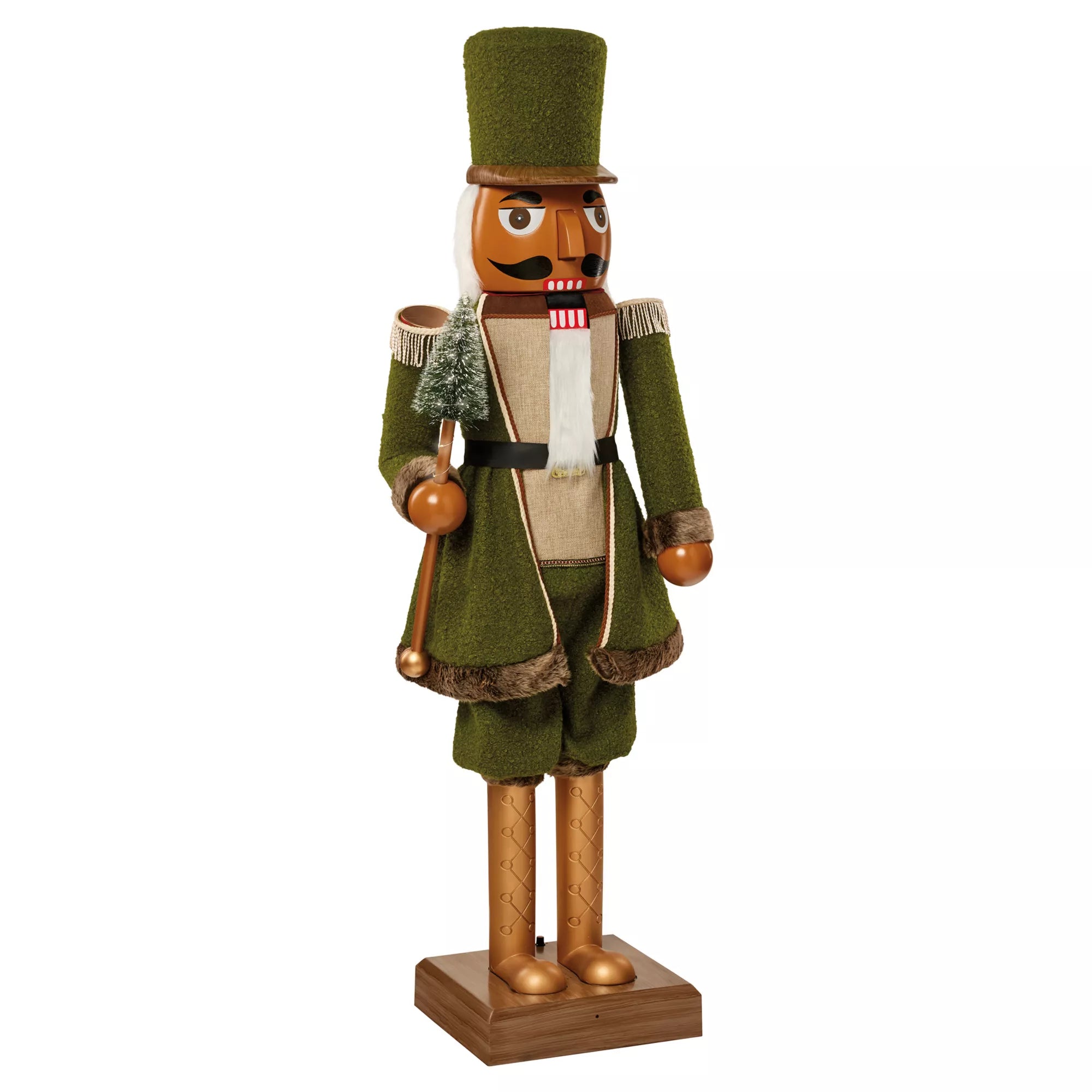 5 Ft 3 In Collapsible Animated Green Bouclé Nutcracker