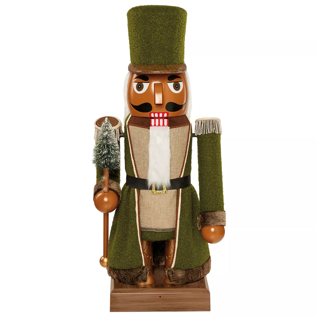 5 Ft 3 In Collapsible Animated Green Bouclé Nutcracker