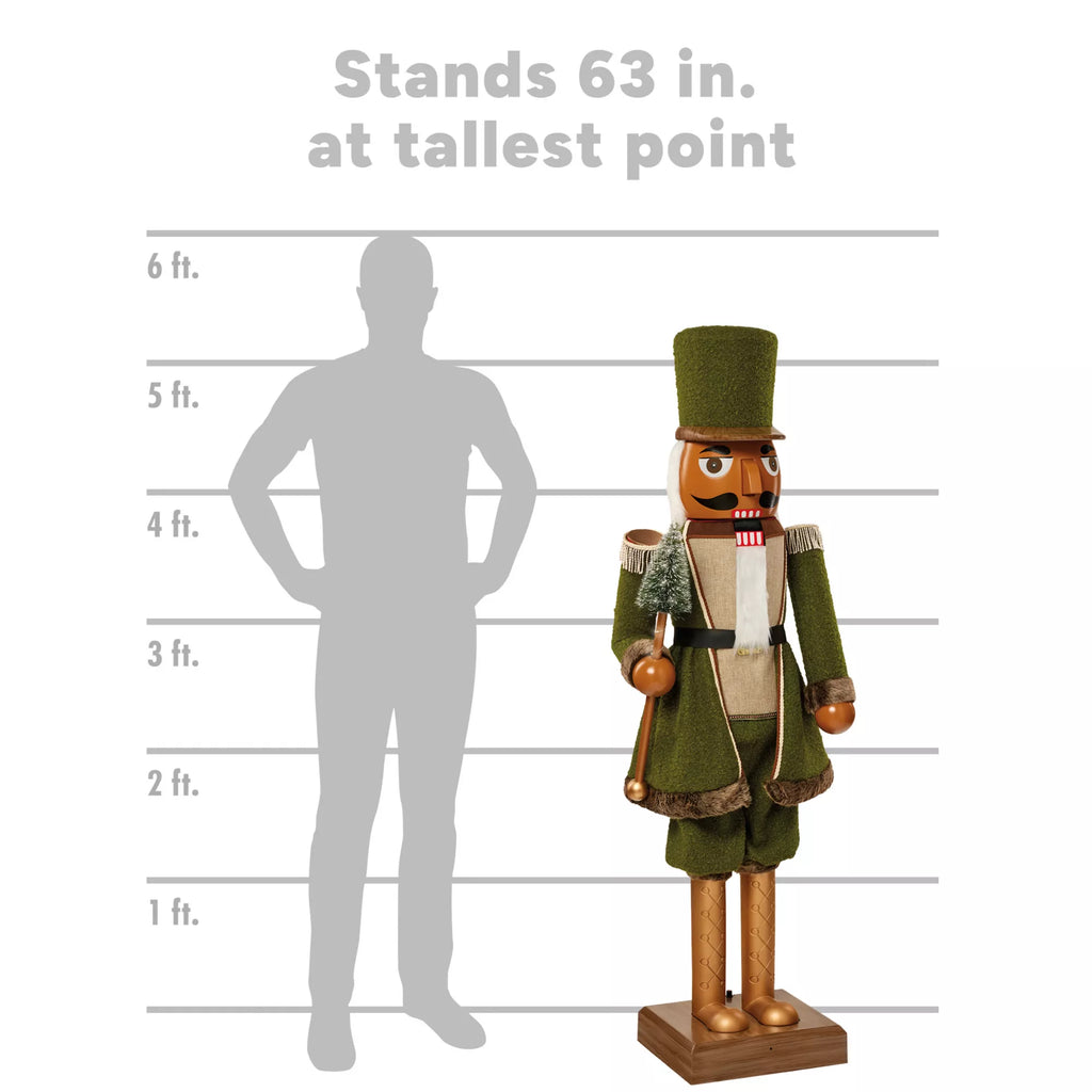 5 Ft 3 In Collapsible Animated Green Bouclé Nutcracker