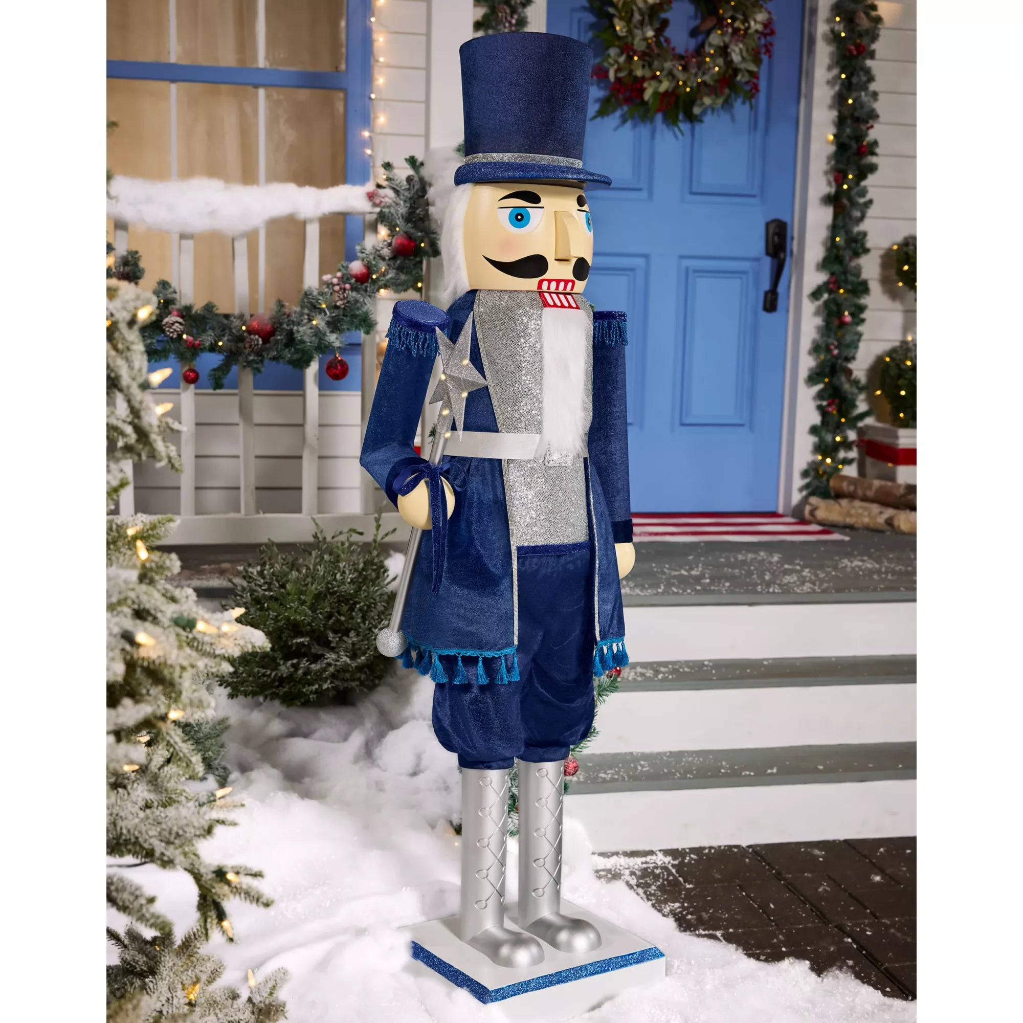 5 Ft 2 In Collapsible Animated Navy Blue Nutcracker