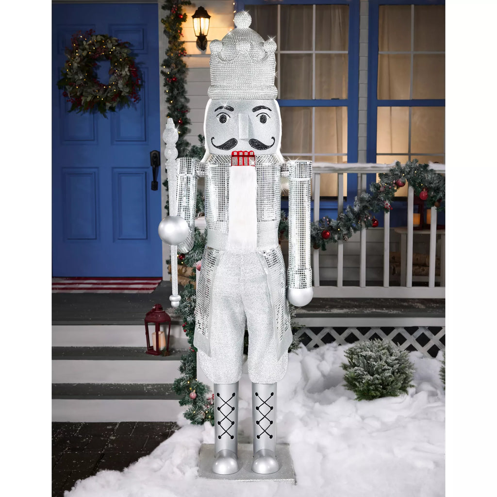 7 Ft Silver Bling Bluetooth Compatible Nutcracker Animatronic