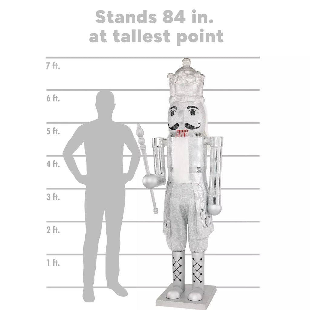 7 Ft Silver Bling Bluetooth Compatible Nutcracker Animatronic