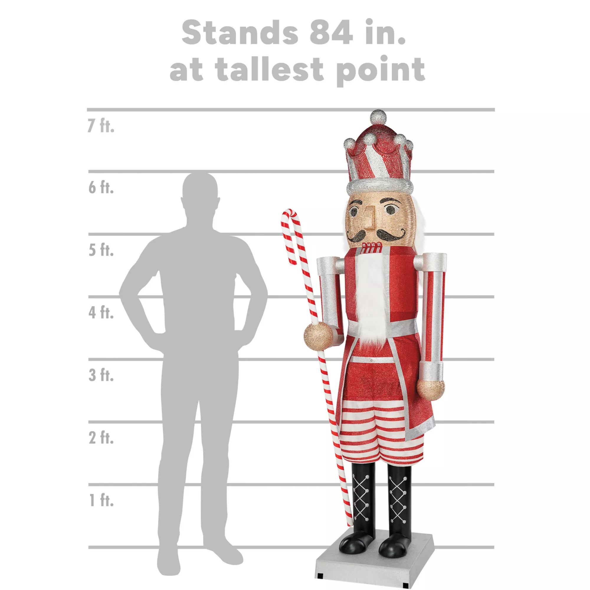 7 Ft Candy Cane Bling Bluetooth Compatible Nutcracker Animatronic