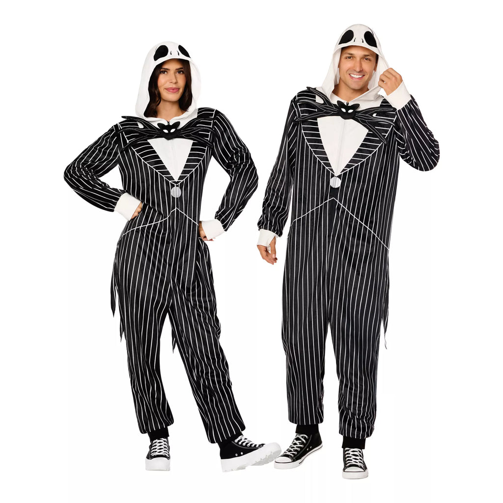 Adult Jack Skellington Hooded Plush Jumpsuit Costume -  The Nightmare Before Christmas