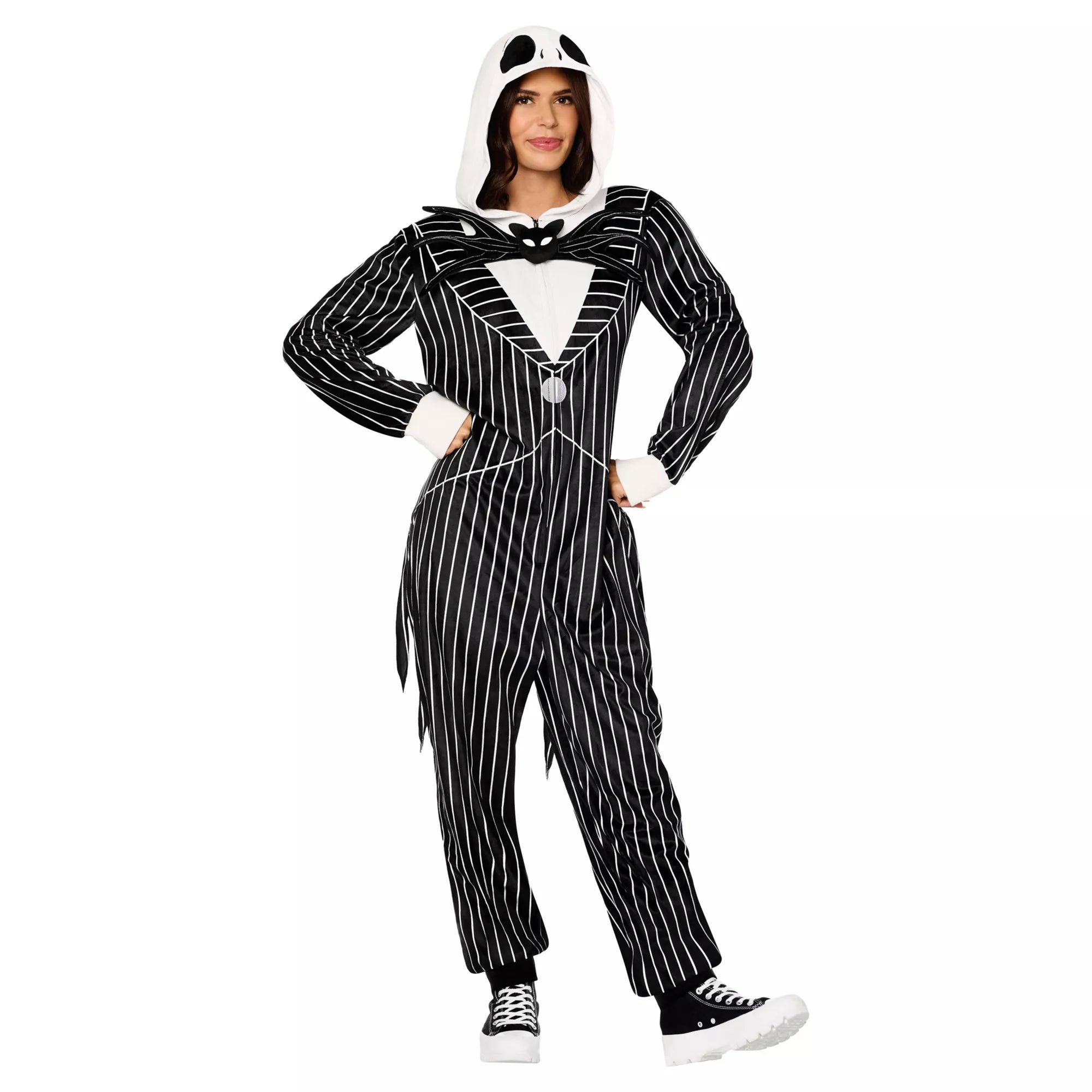 Adult Jack Skellington Hooded Plush Jumpsuit Costume -  The Nightmare Before Christmas