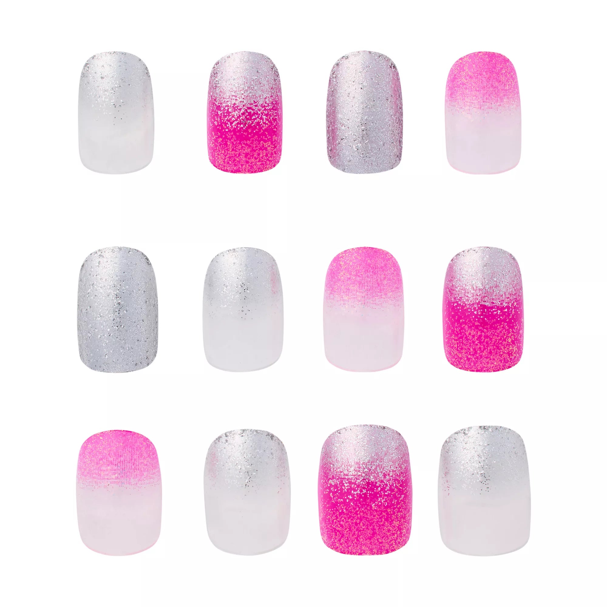 Pink and Silver Glitter Press-On Nails - 24 Pack