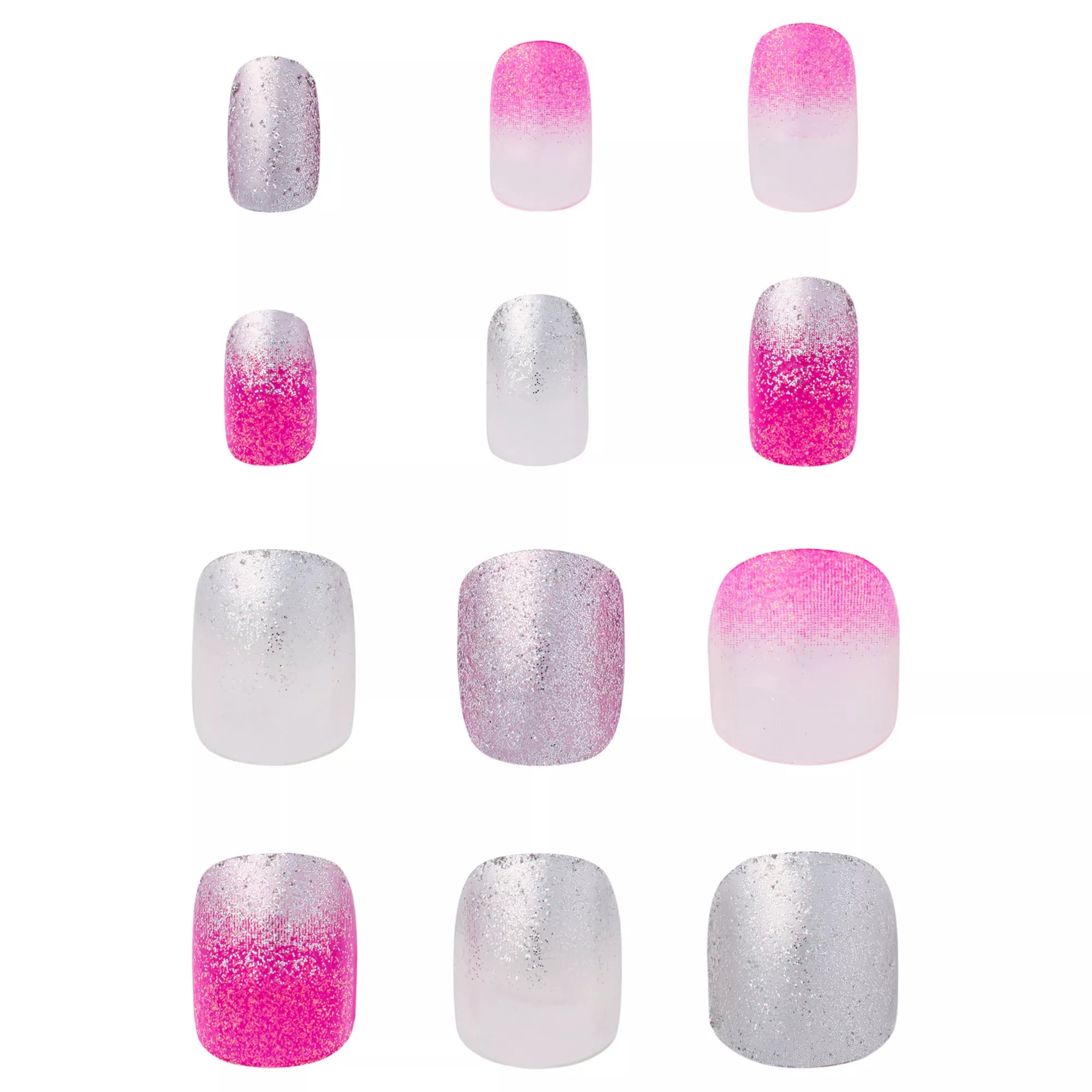 Pink and Silver Glitter Press-On Nails - 24 Pack
