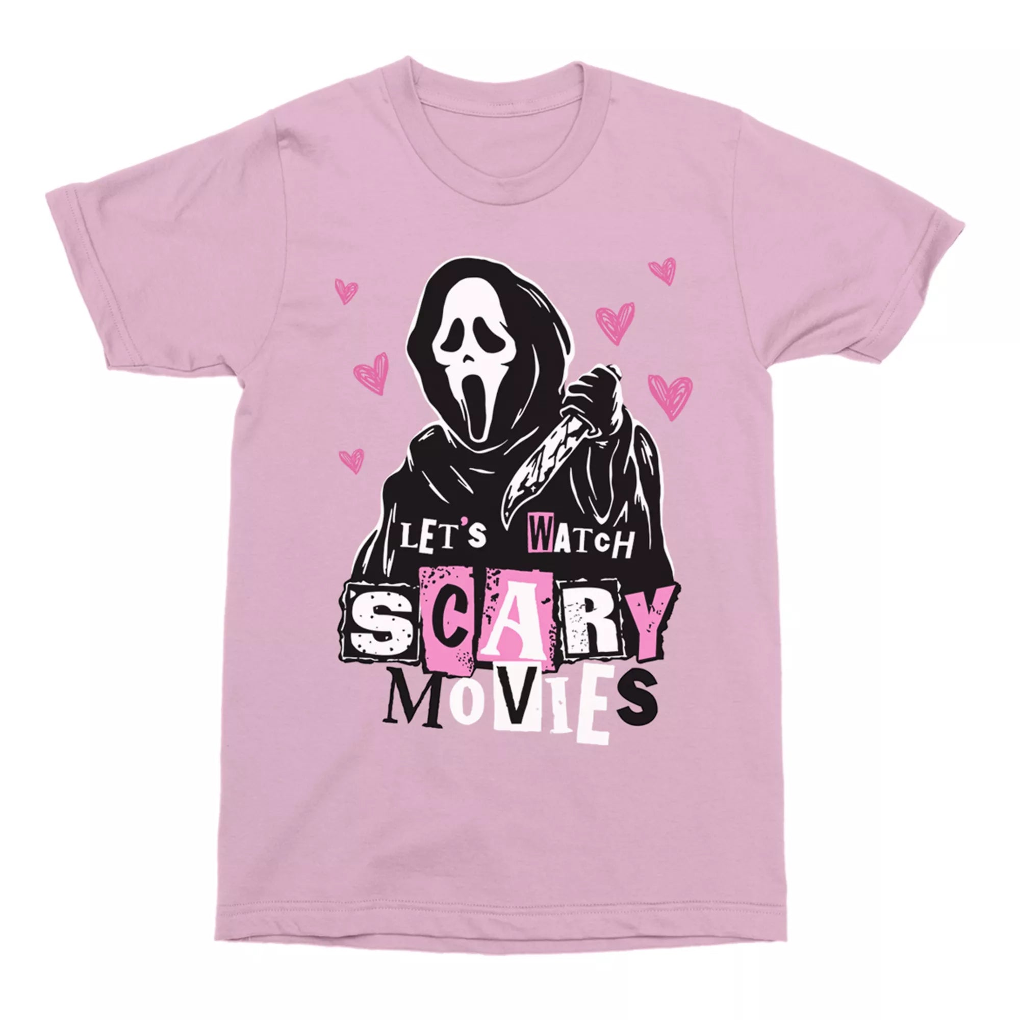 Pink Ghost Face Let's Watch Scary Movies T Shirt