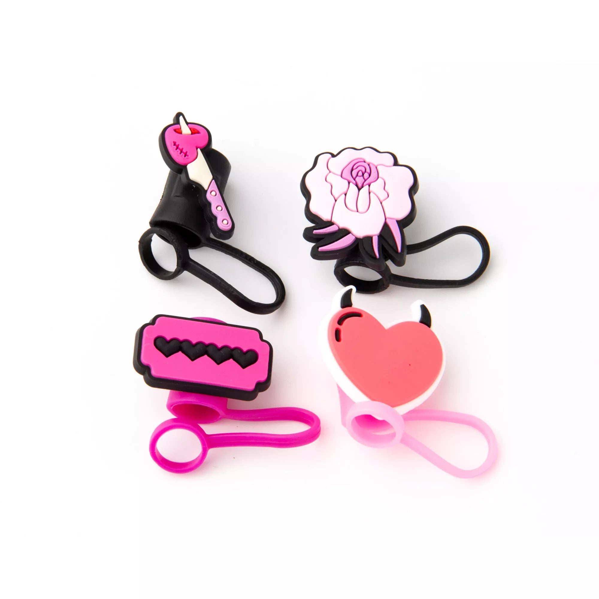 Black and Pink Travel Tumbler Straw Toppers - 4 Pack