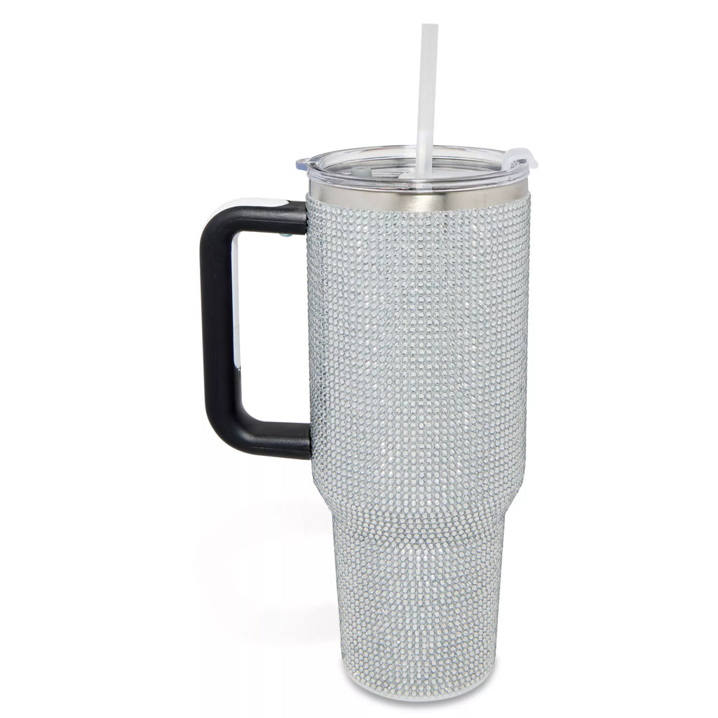 Silver Rhinestone Travel Tumbler with Straw - 40 oz.