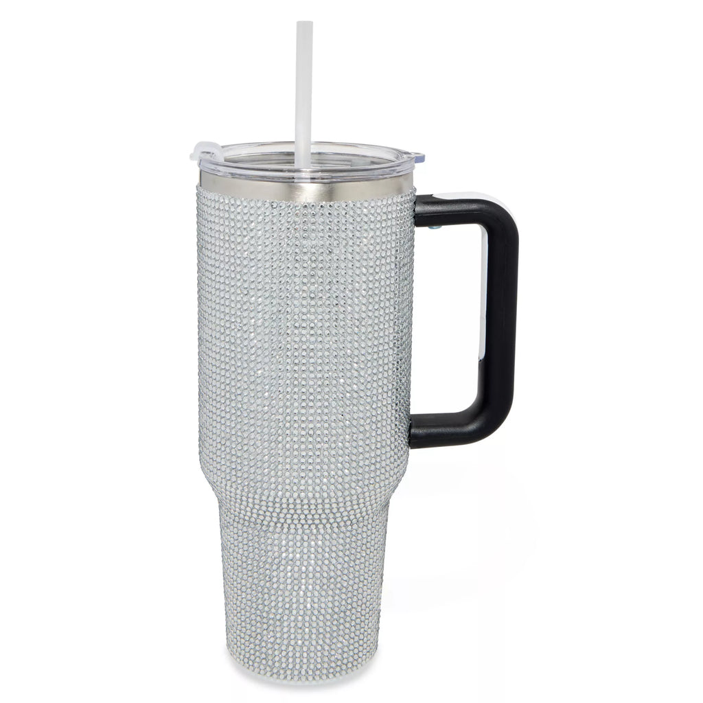 Silver Rhinestone Travel Tumbler with Straw - 40 oz.