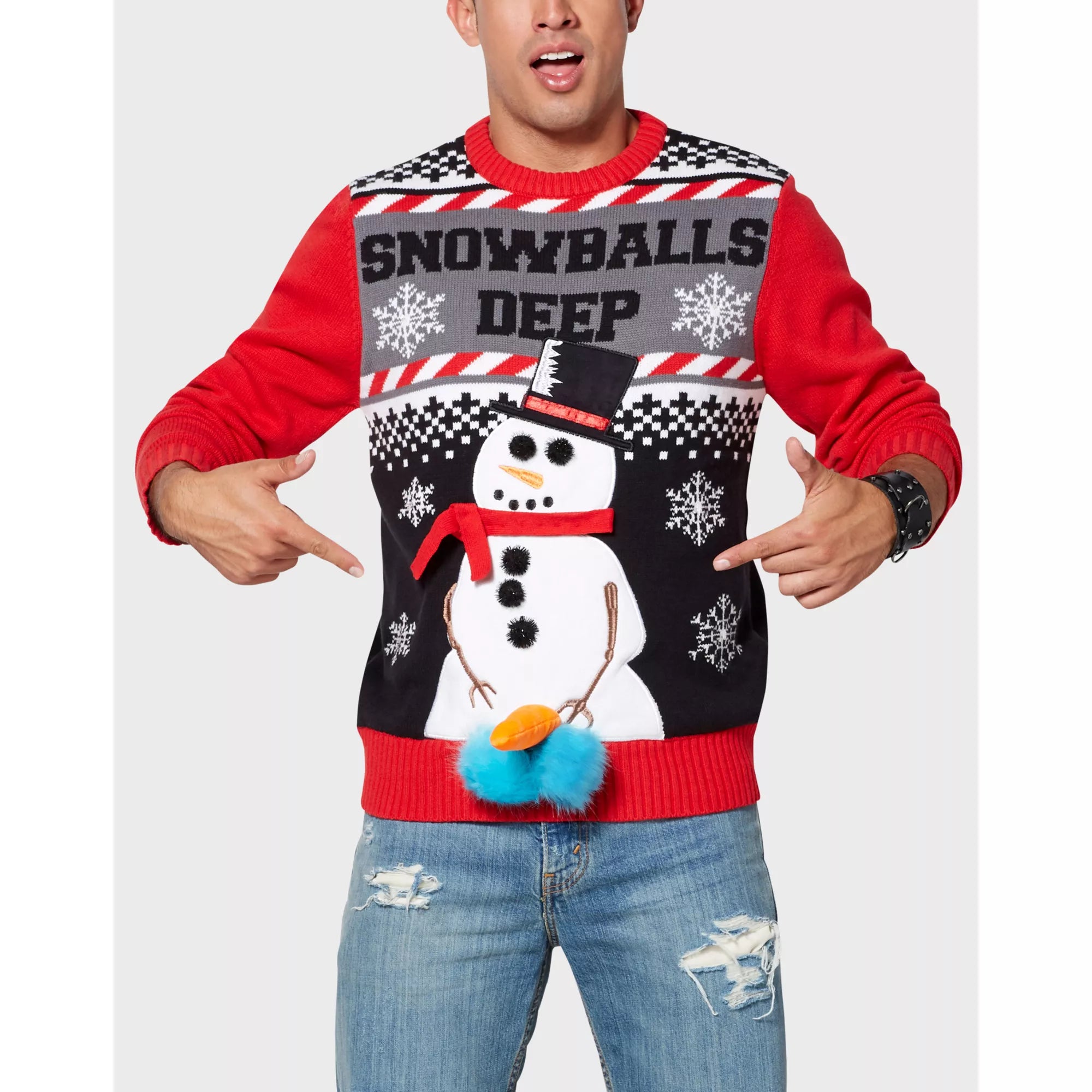 Light-Up Snowballs Deep Ugly Christmas Sweater