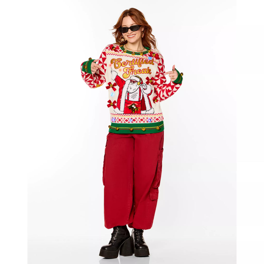 Light-Up Santa Certified Freak Christmas Sweater