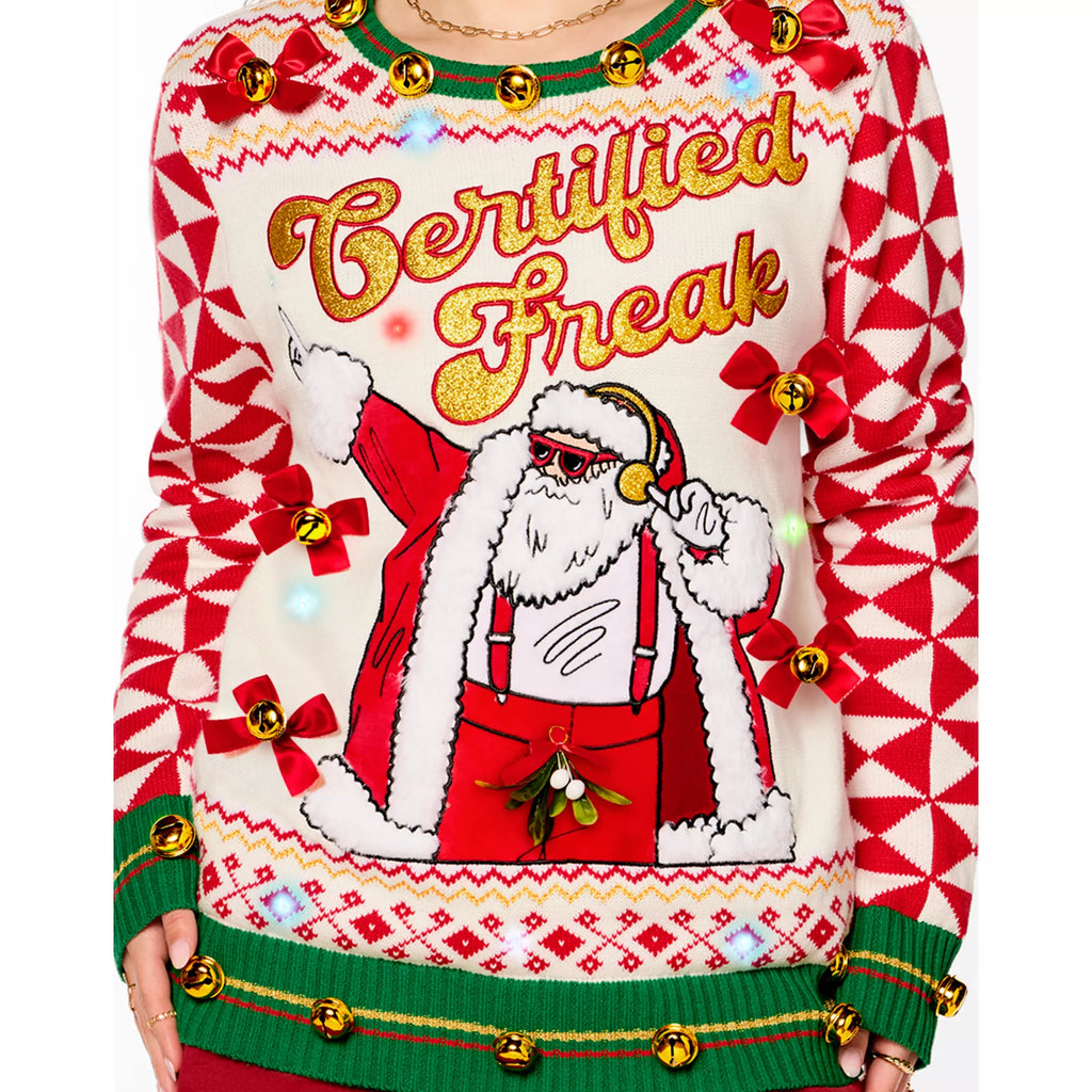 Light-Up Santa Certified Freak Christmas Sweater