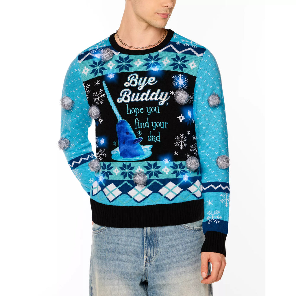 Light-Up Blue Narwhal Christmas Sweater - Elf