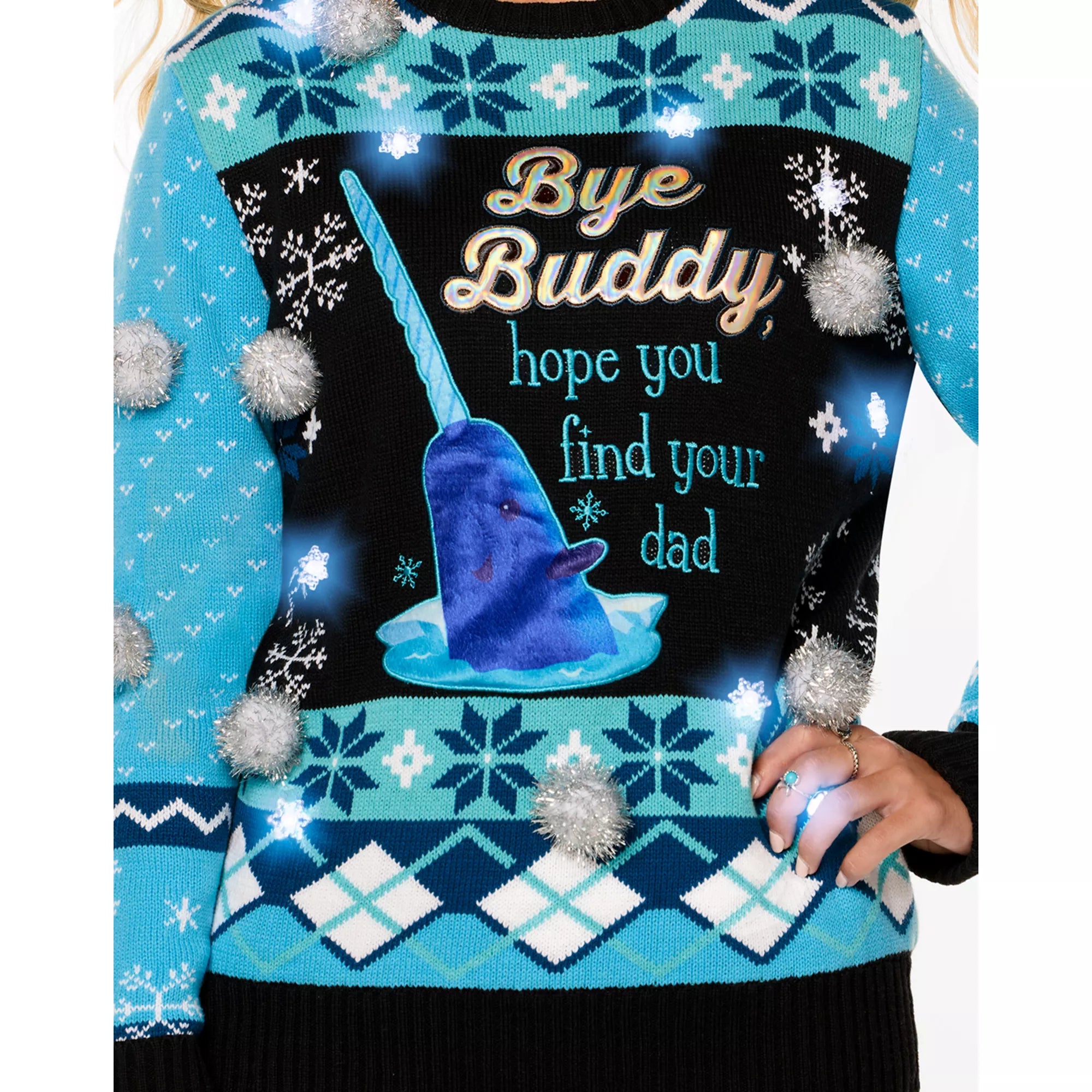 Light-Up Blue Narwhal Christmas Sweater - Elf