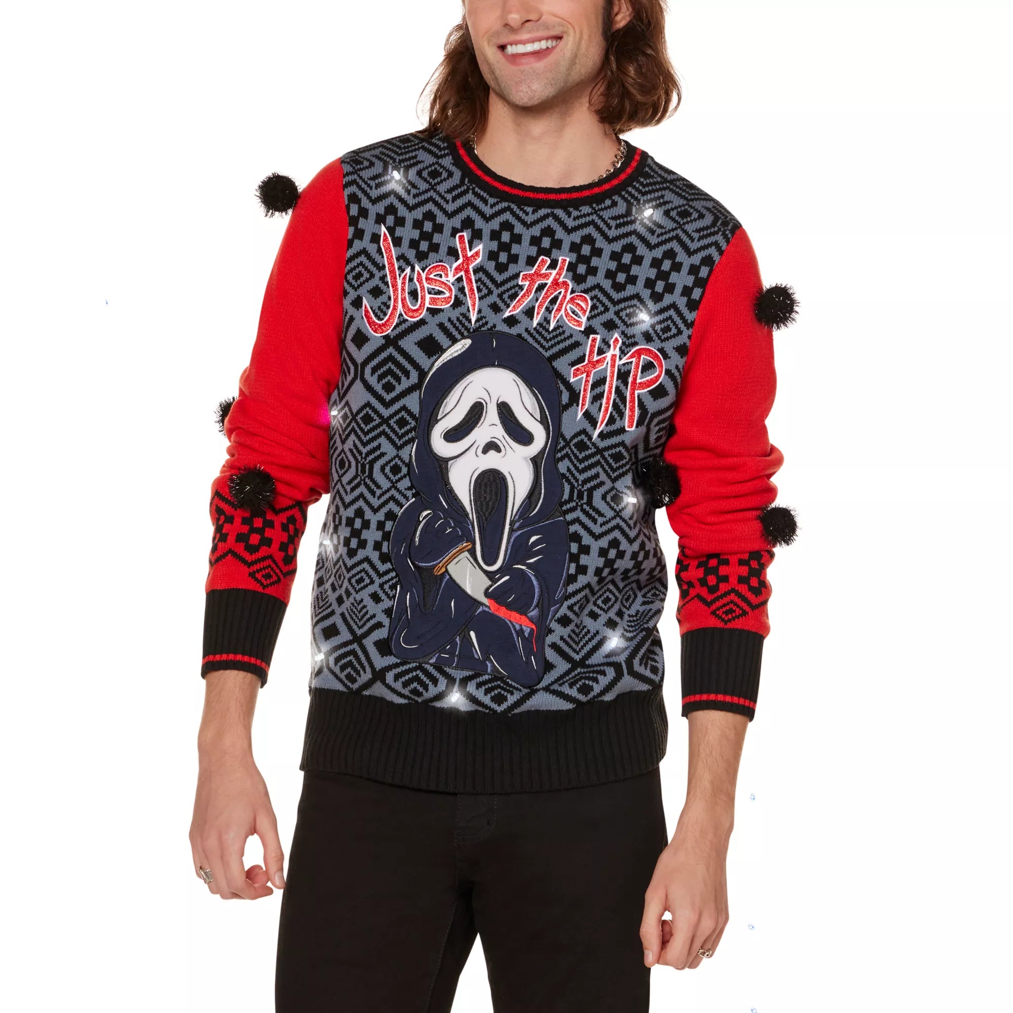 Light-Up Ghost Face Just the Tip Christmas Sweater