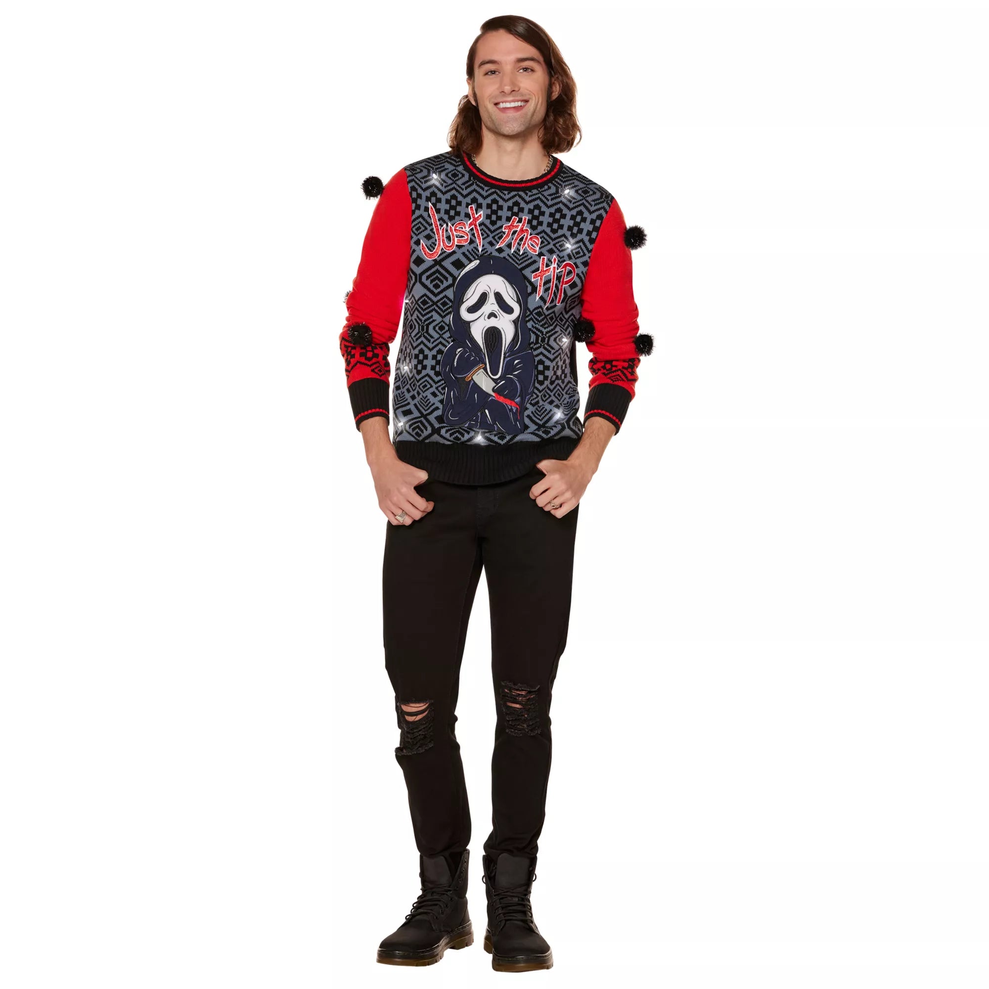 Light-Up Ghost Face Just the Tip Christmas Sweater