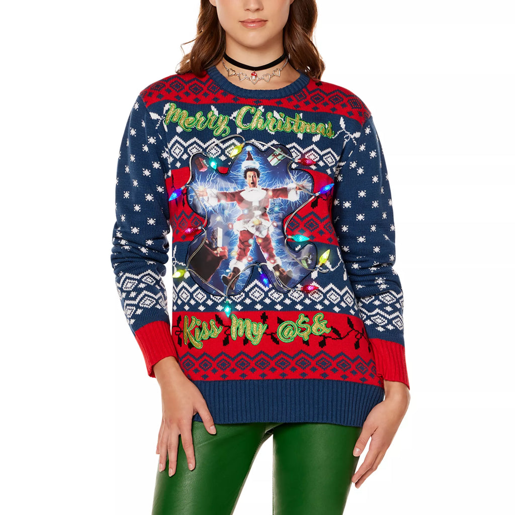 Light-Up Clark Griswold Kiss My Ass Christmas Sweater - National Lampoon's Christmas Vacation