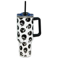 Black and White Glow in the Dark Skull Print Travel Tumbler with Straw - 40 oz.