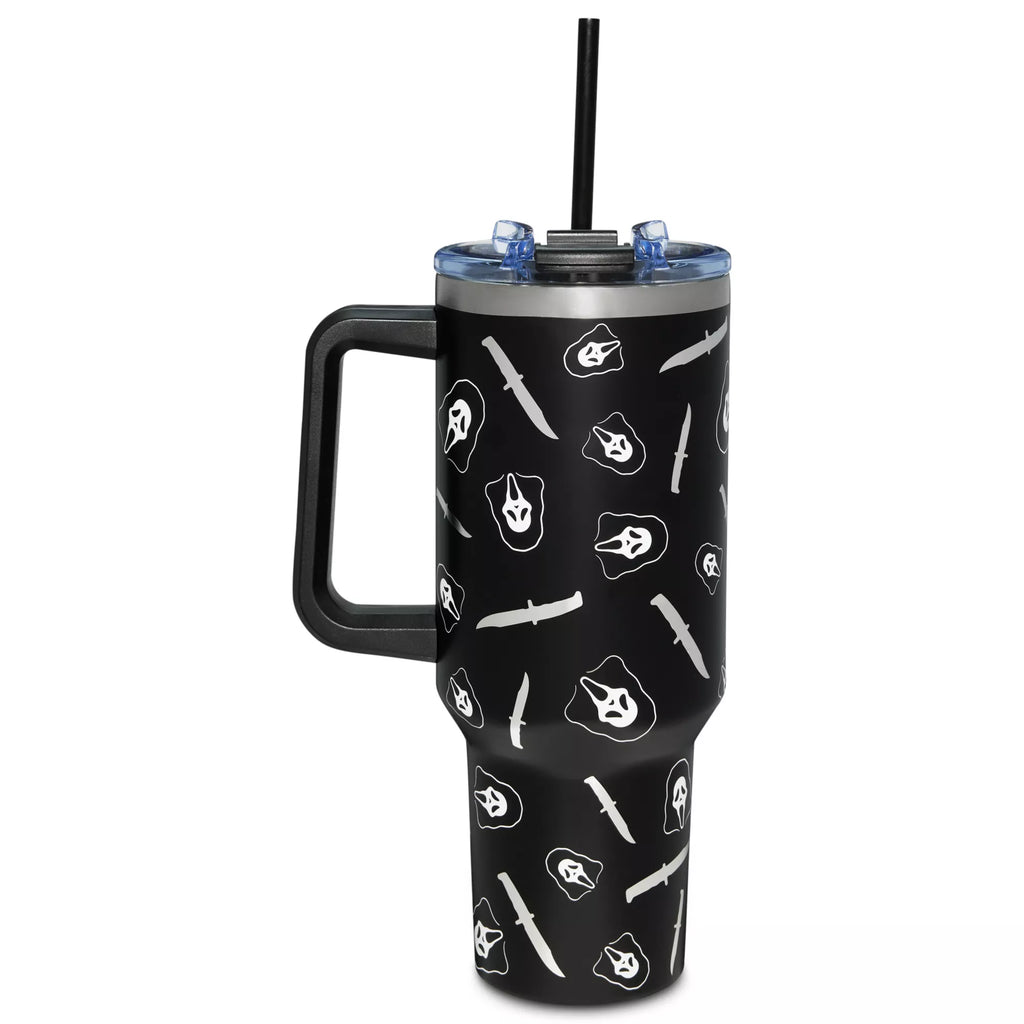 Ghost Face Metallic Knife Print Travel Tumbler with Straw - 40 oz.