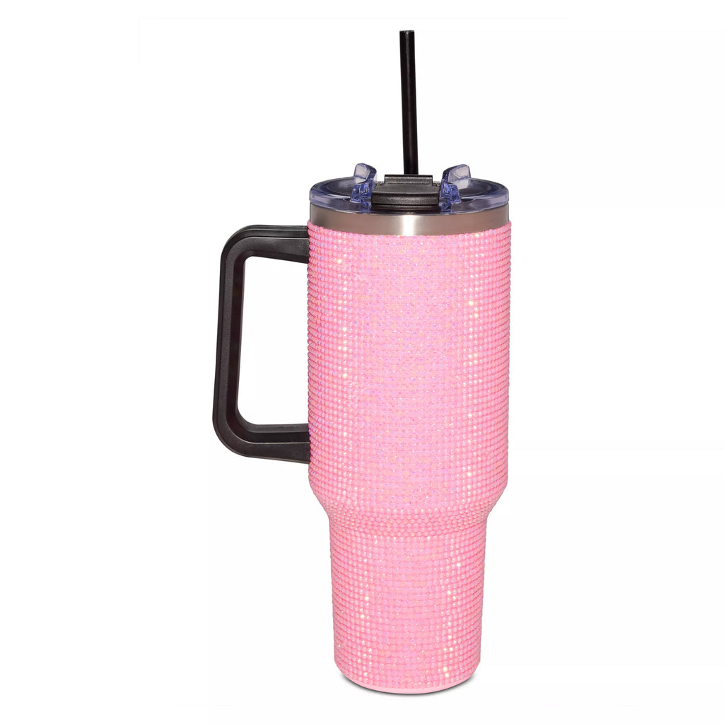 Pink Rhinestone Travel Tumbler with Straw - 40 oz.