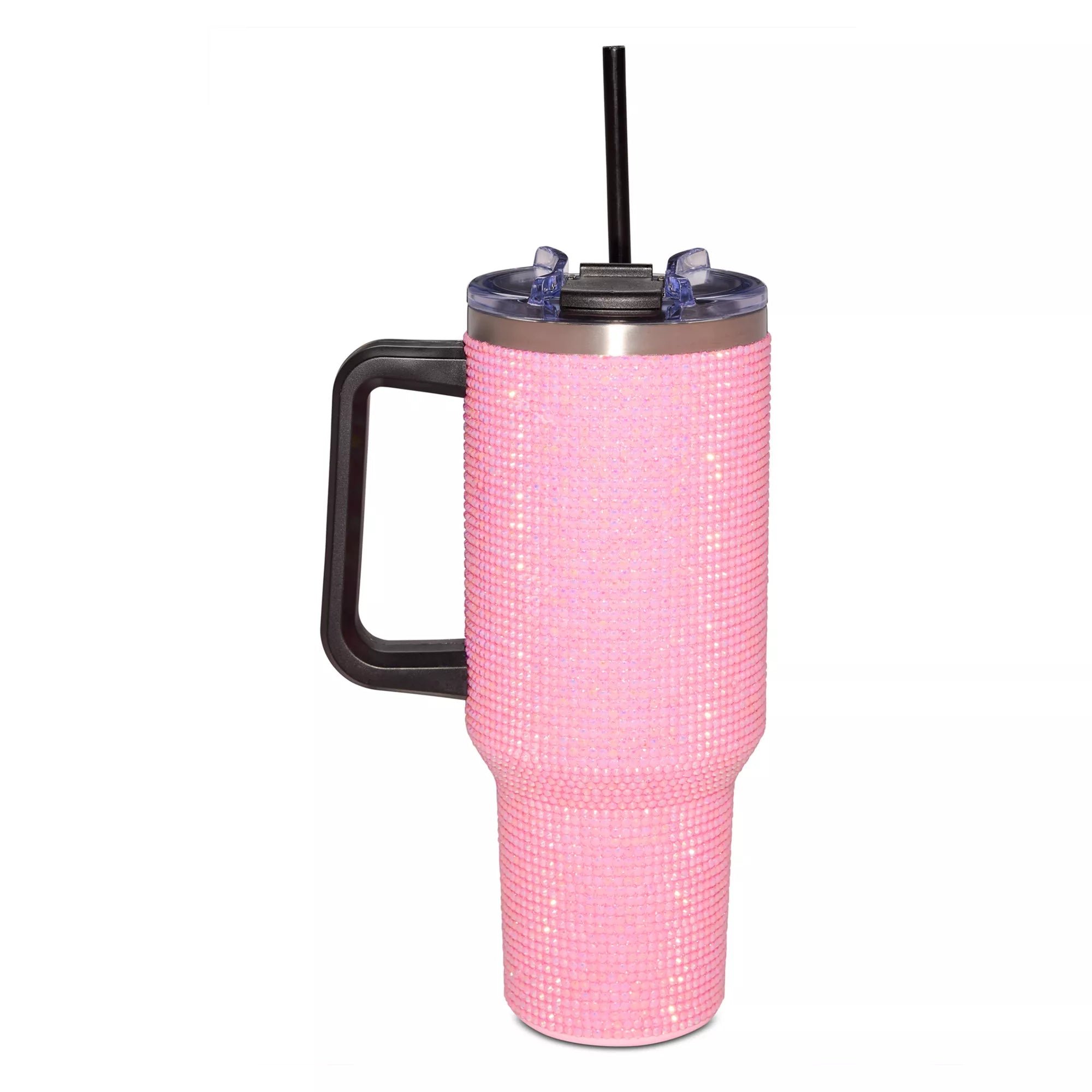 Pink Rhinestone Travel Tumbler with Straw - 40 oz.