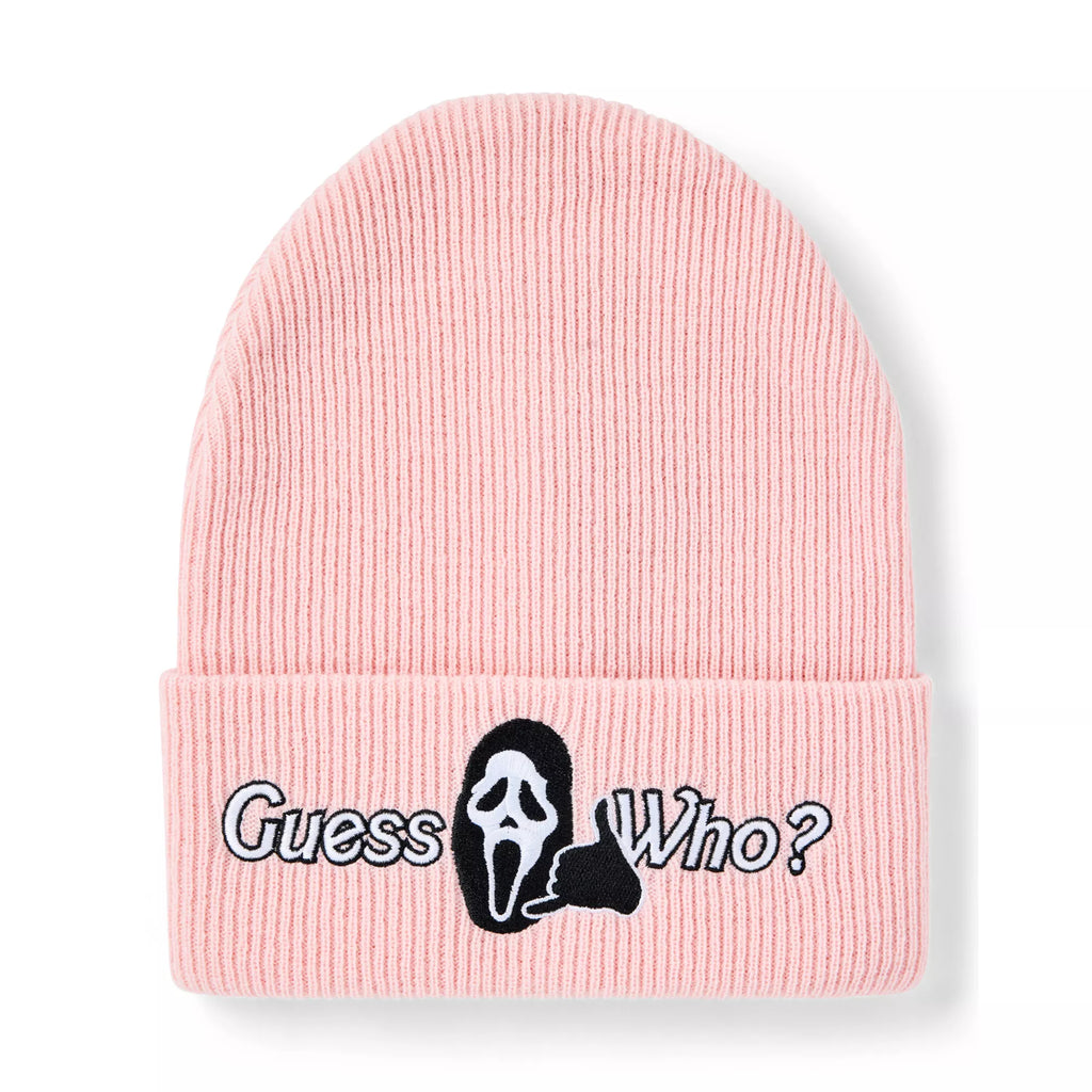 Pink Guess Who Cuff Beanie Hat - Ghost Face