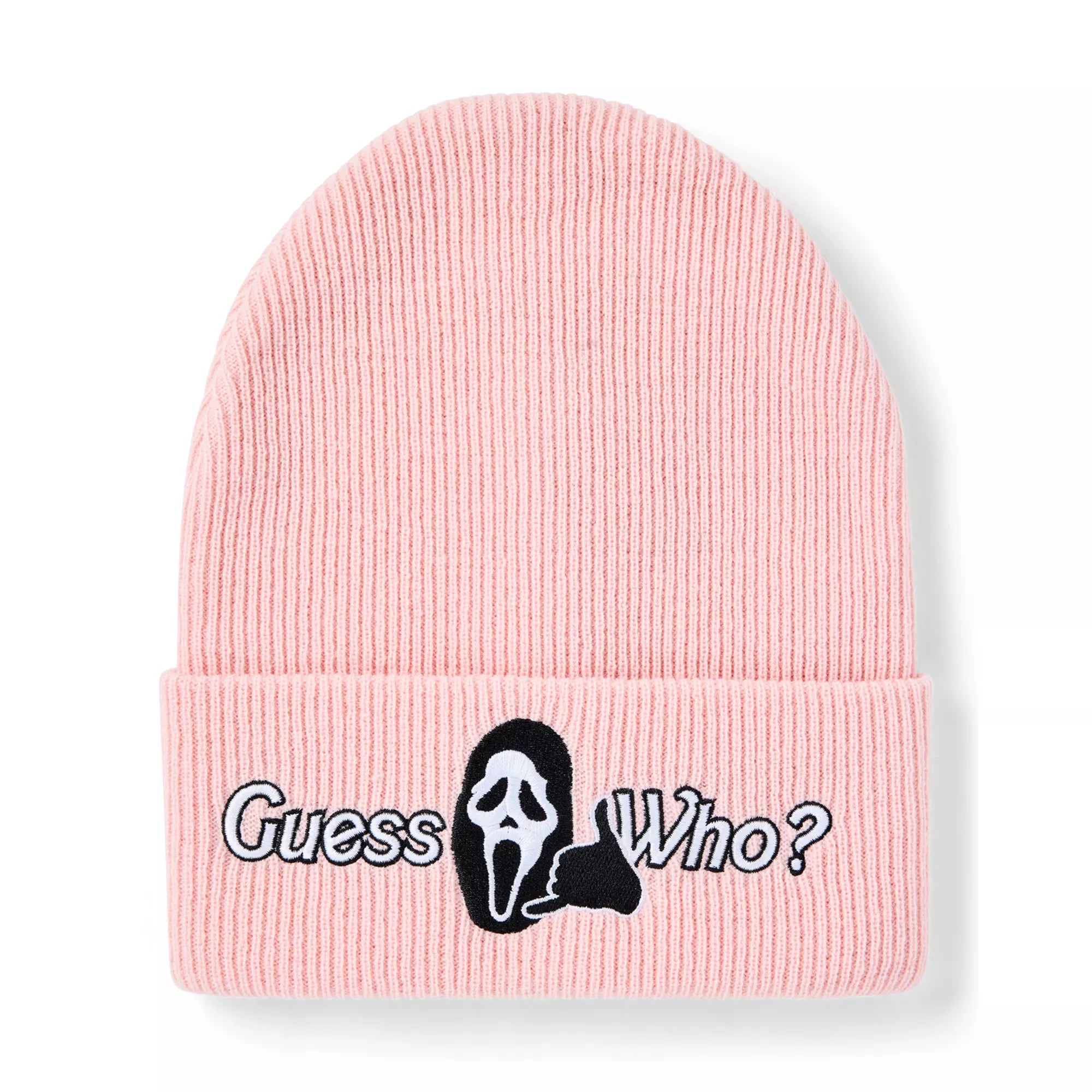Pink Guess Who Cuff Beanie Hat - Ghost Face