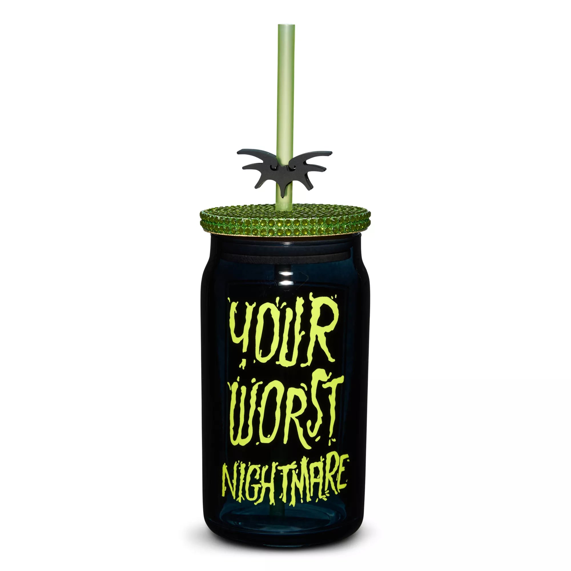 Your Worst Nightmare Rhinestone Glass with Straw 15 oz. - The Nightmare Before Christmas