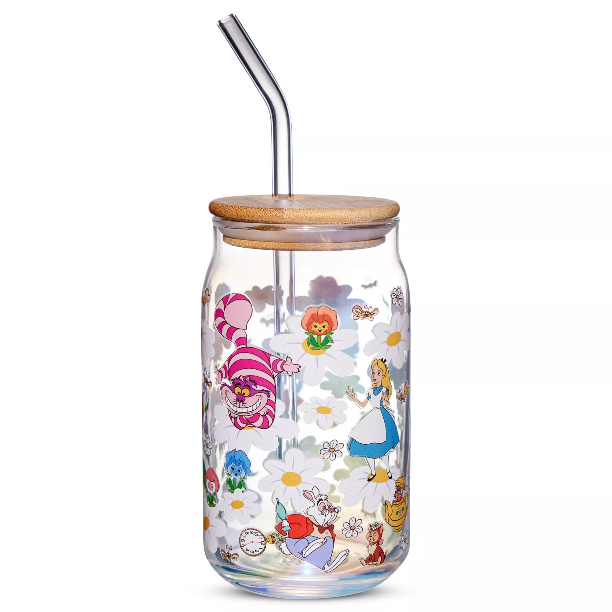 Alice in Wonderland Glass Cup with Straw - 16 oz.